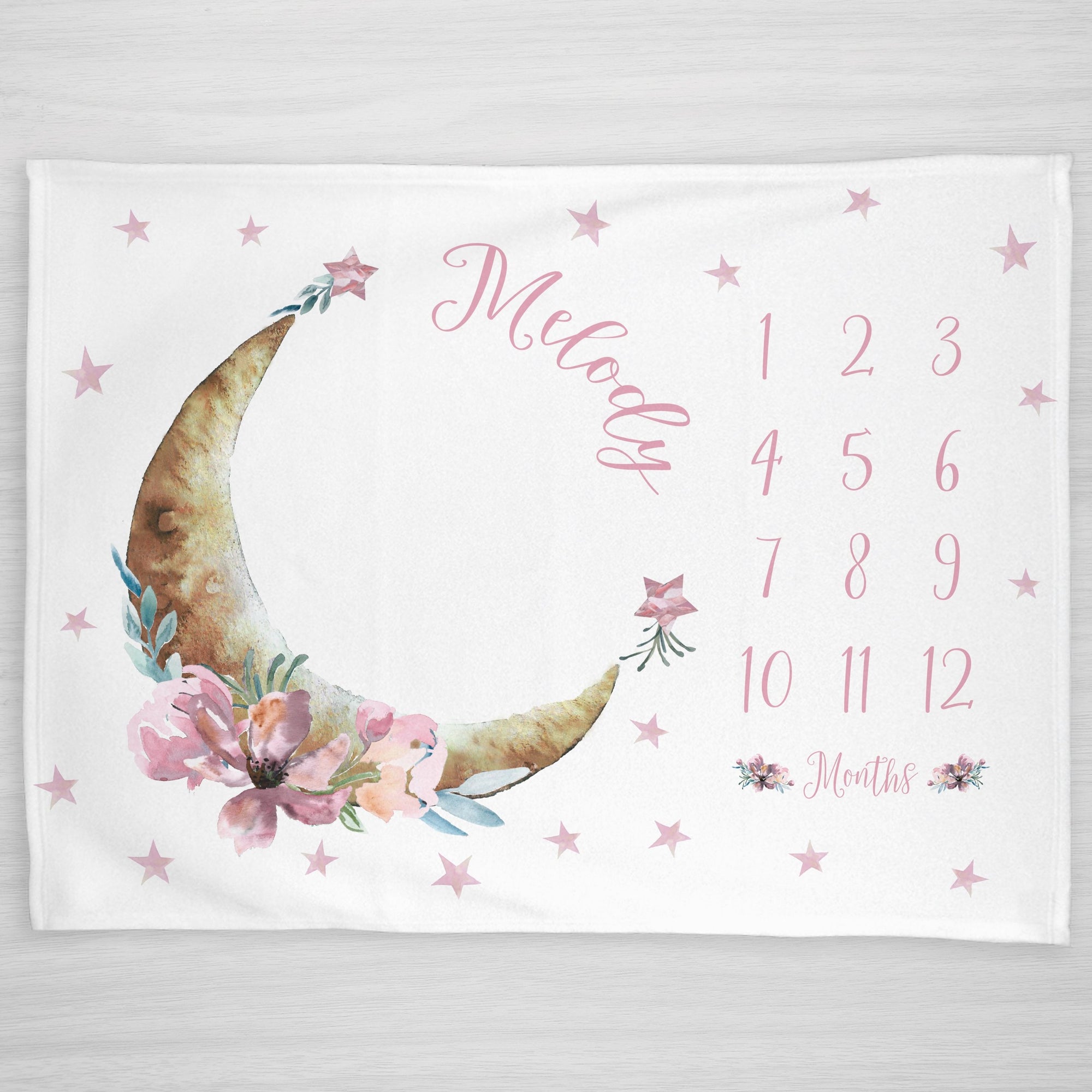 Moon and Stars Milestone Blanket | Gold and blush colors |Landscape | Pipsy.com