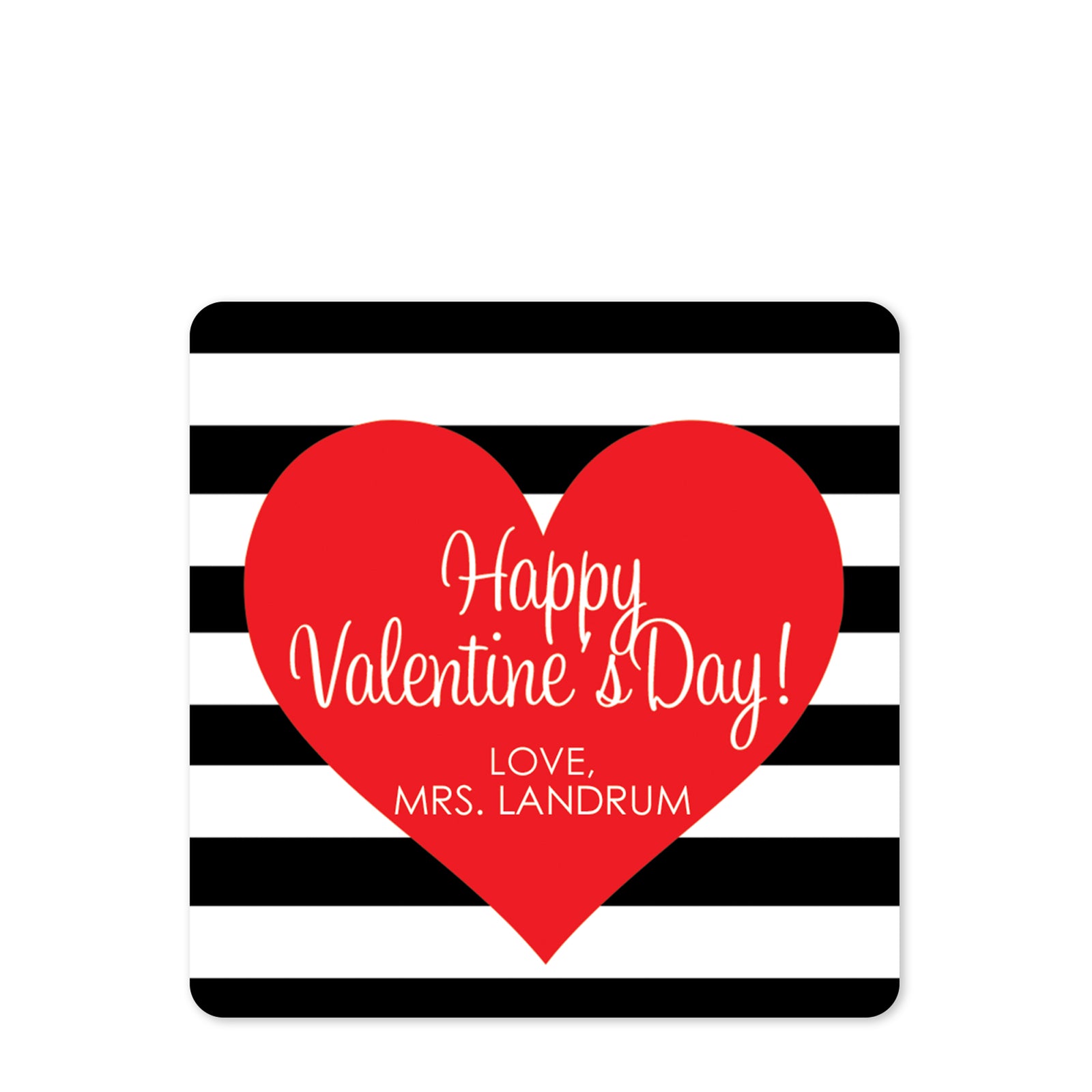 Bold Heart Valentine's Day stickers with black stripes, square sticker, Pipsy.com