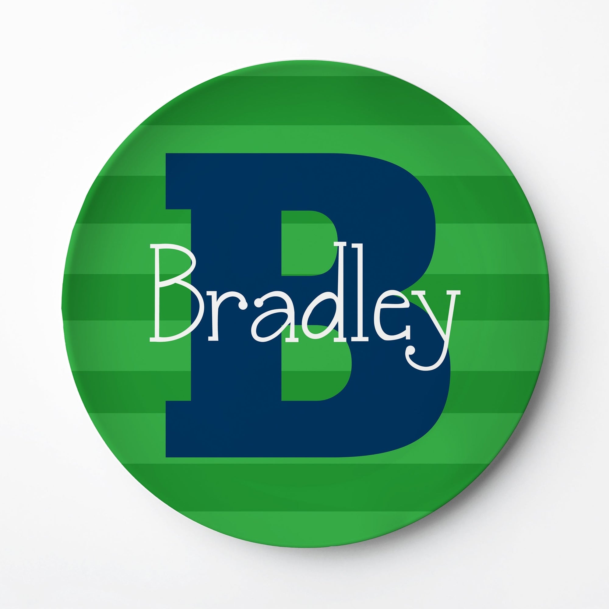 Personalized bold green stripes with initial and name ThermoSāf® plate, Pipsy.com