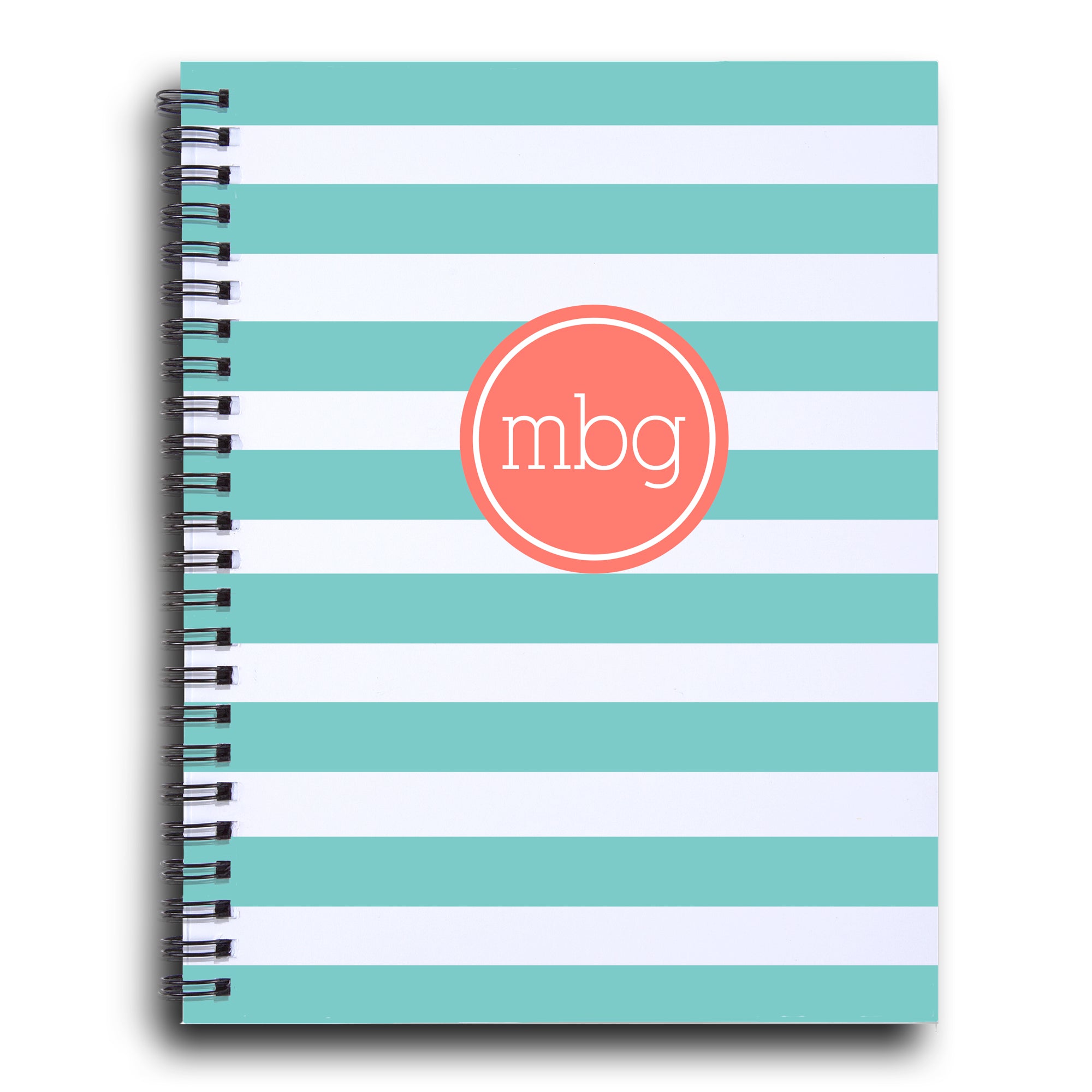 Bold Stripe Initial notebook  in Aqua and coral | PIPSY.COM