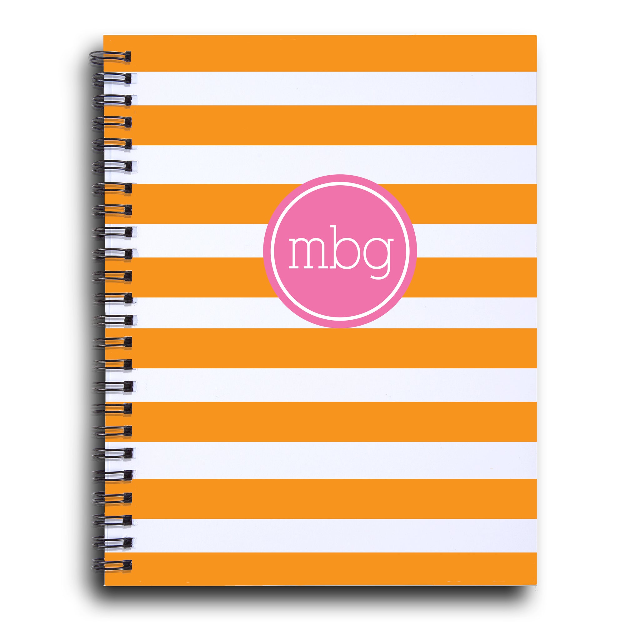 Bold Stripe Initial notebook  in Tangerine and Pink | PIPSY.COM