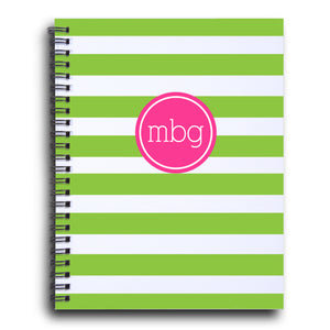 Bold Stripe Initial notebook  in spring and hot pink | PIPSY.COM