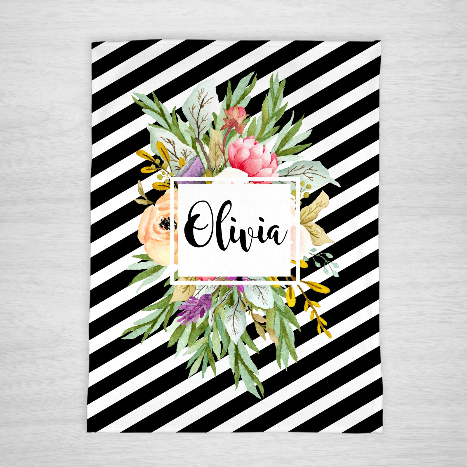 Bold Floral Frame Baby Name Blanket