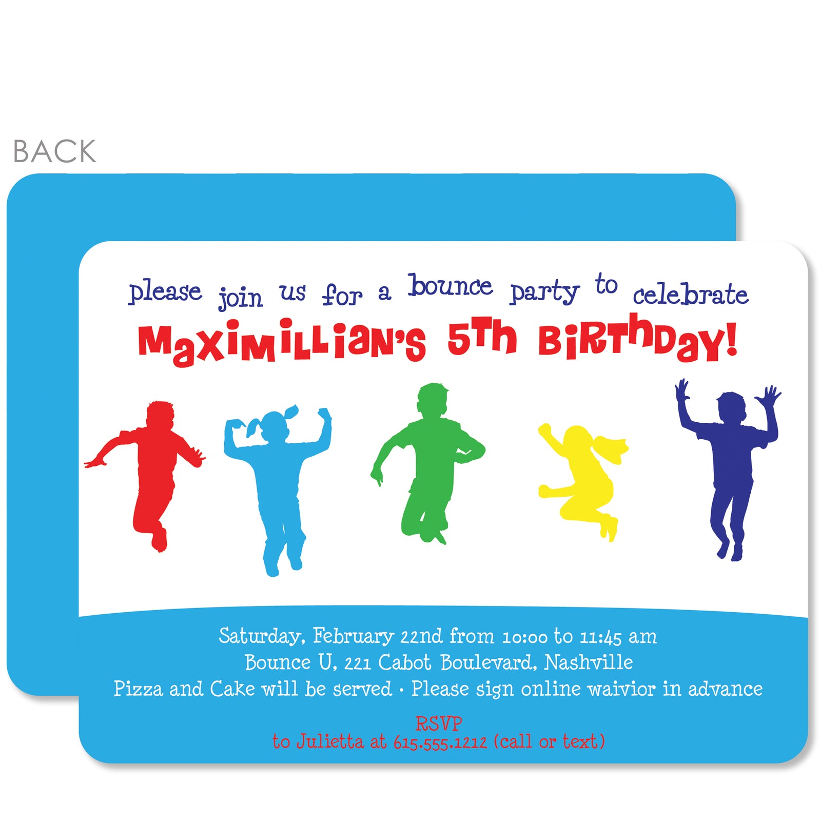 Bounce rainbow children birthday party invitation, PIPSY.COM