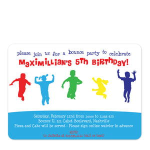 Bounce rainbow children birthday party invitation, PIPSY.COM, front