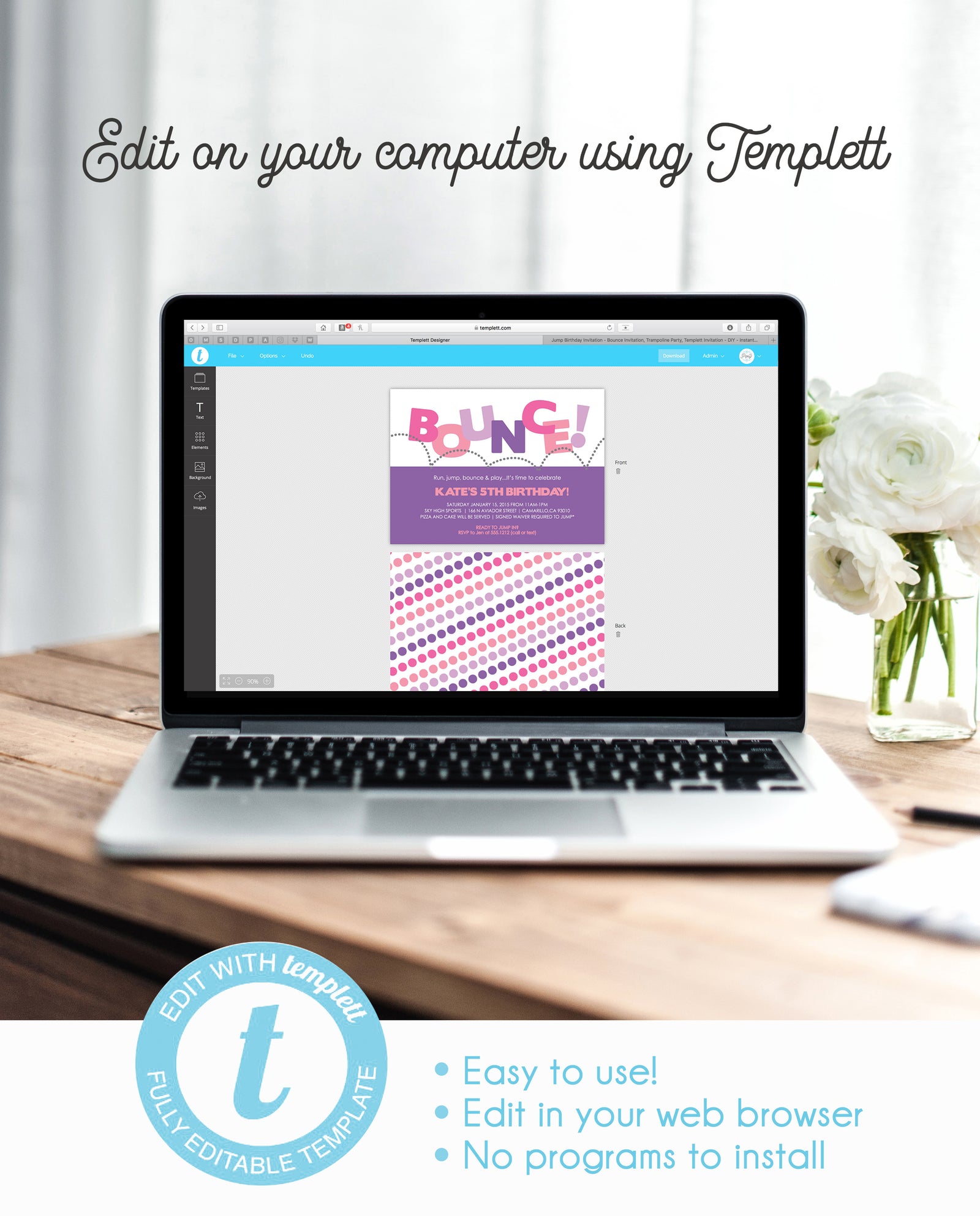 Bounce Birthday Invitation, DIY Instant Download Editable Templett, PIPSY.COM