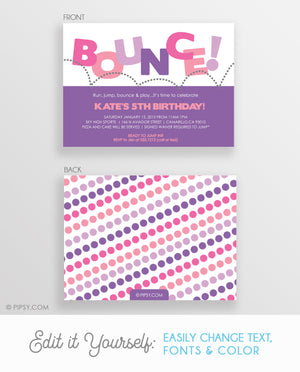 Bounce Birthday Invitations, Pink & Purple (Printable DIY)
