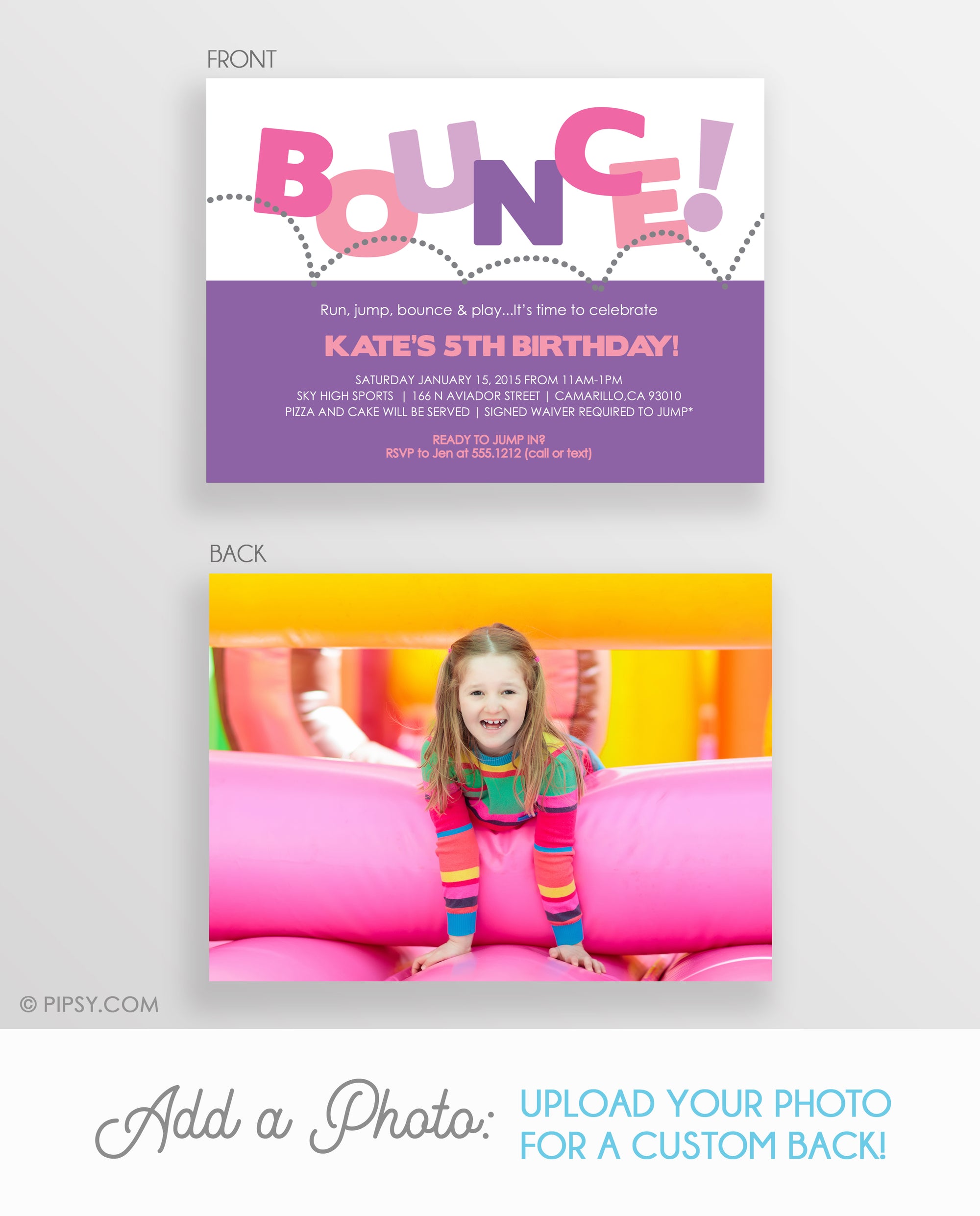 Bounce Birthday Invitations, Pink & Purple (Printable DIY)