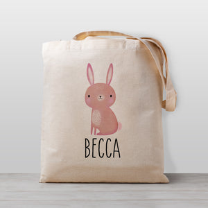 Pink Bunny Rabbit Personalized Tote Bag for Kids, Great for Easter, 100% Natural Cotton Canvas