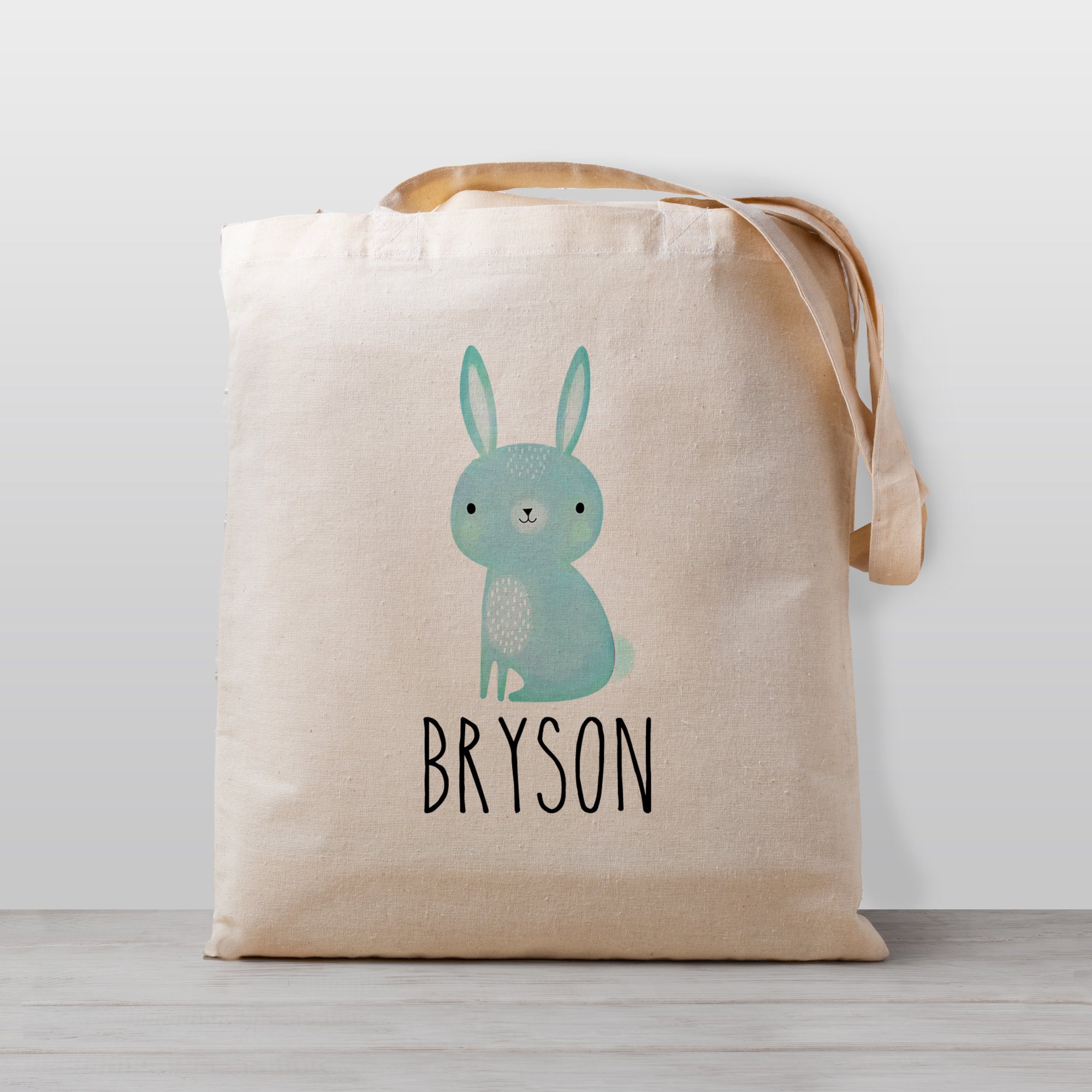 Blue Bunny Rabbit Personalized Tote Bag for Kids, Great for Easter, 100% Natural Cotton Canvas
