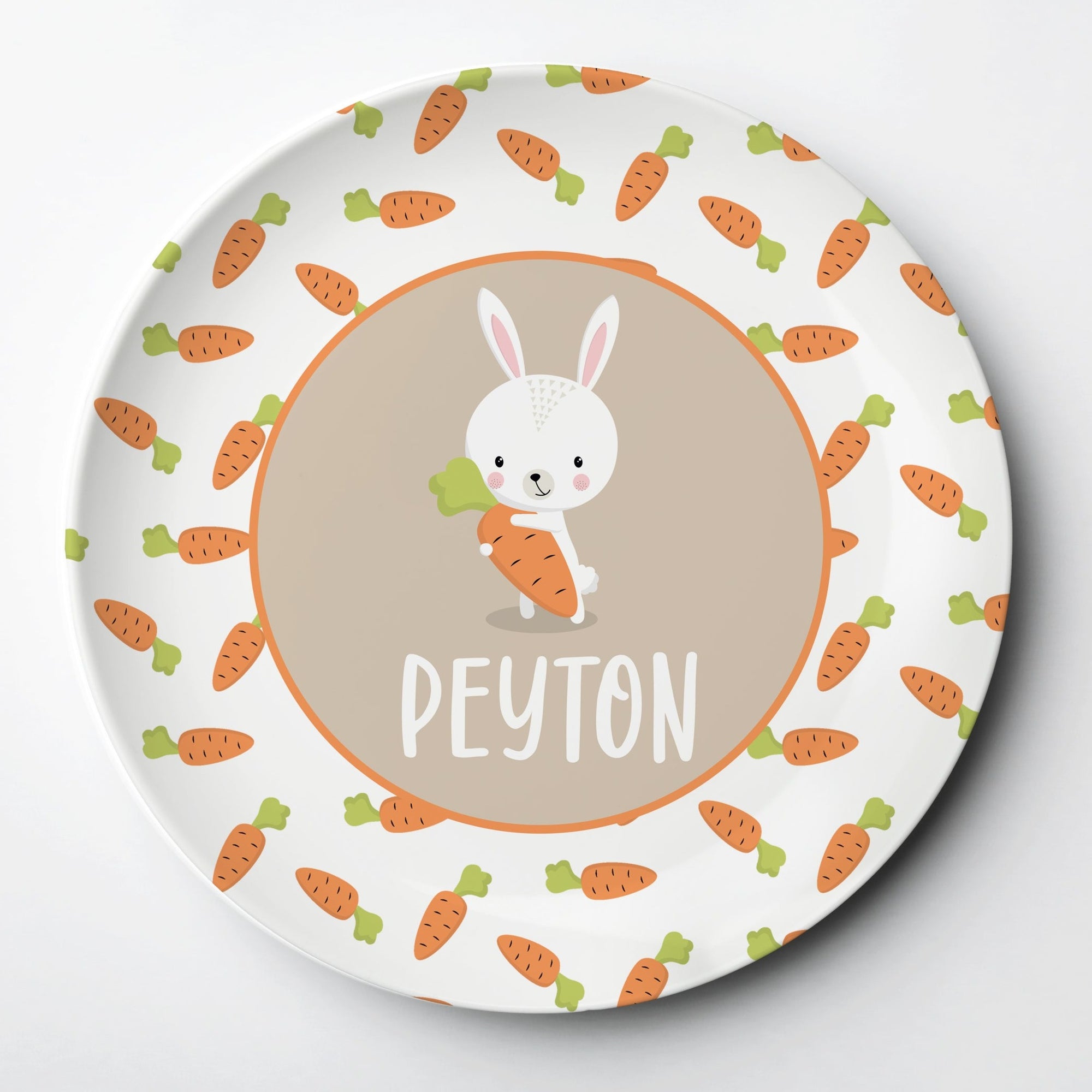 Easter Personalized Kid's Plate with Carrots and a sweet bunny rabbit, reusable, dishwasher, microwave, and oven safe