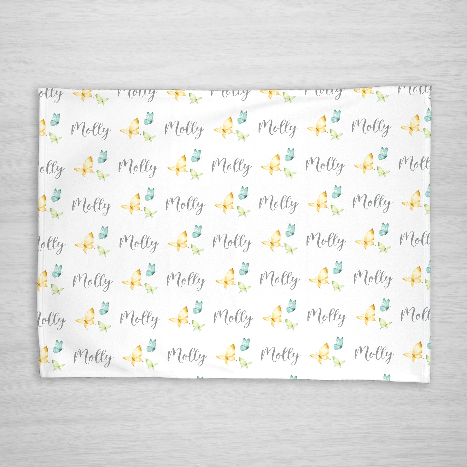 Butterfly personalized name blanket - yellow, green and blue butterflies | Pipsy.com