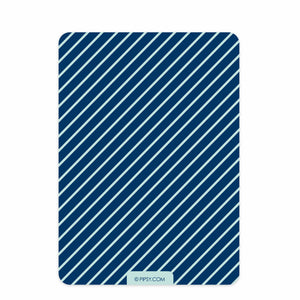 Classic cross first communion invitation in blue and green diagonal stripes, back