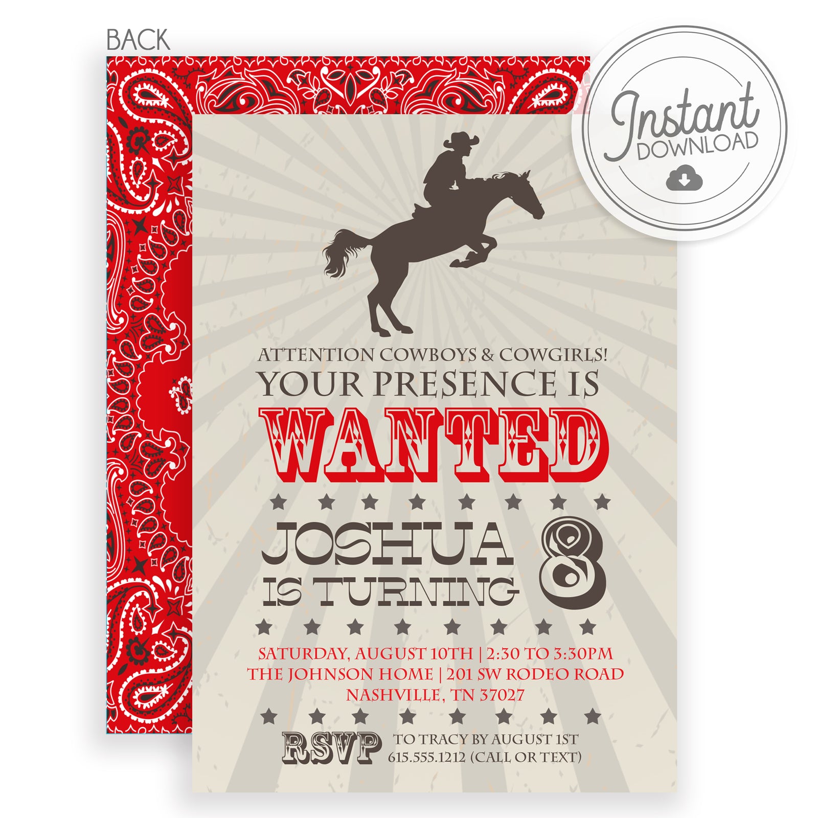Cowboy Birthday Invitation | Instant Download | DIY Templett Invitation | PIPSY.COM