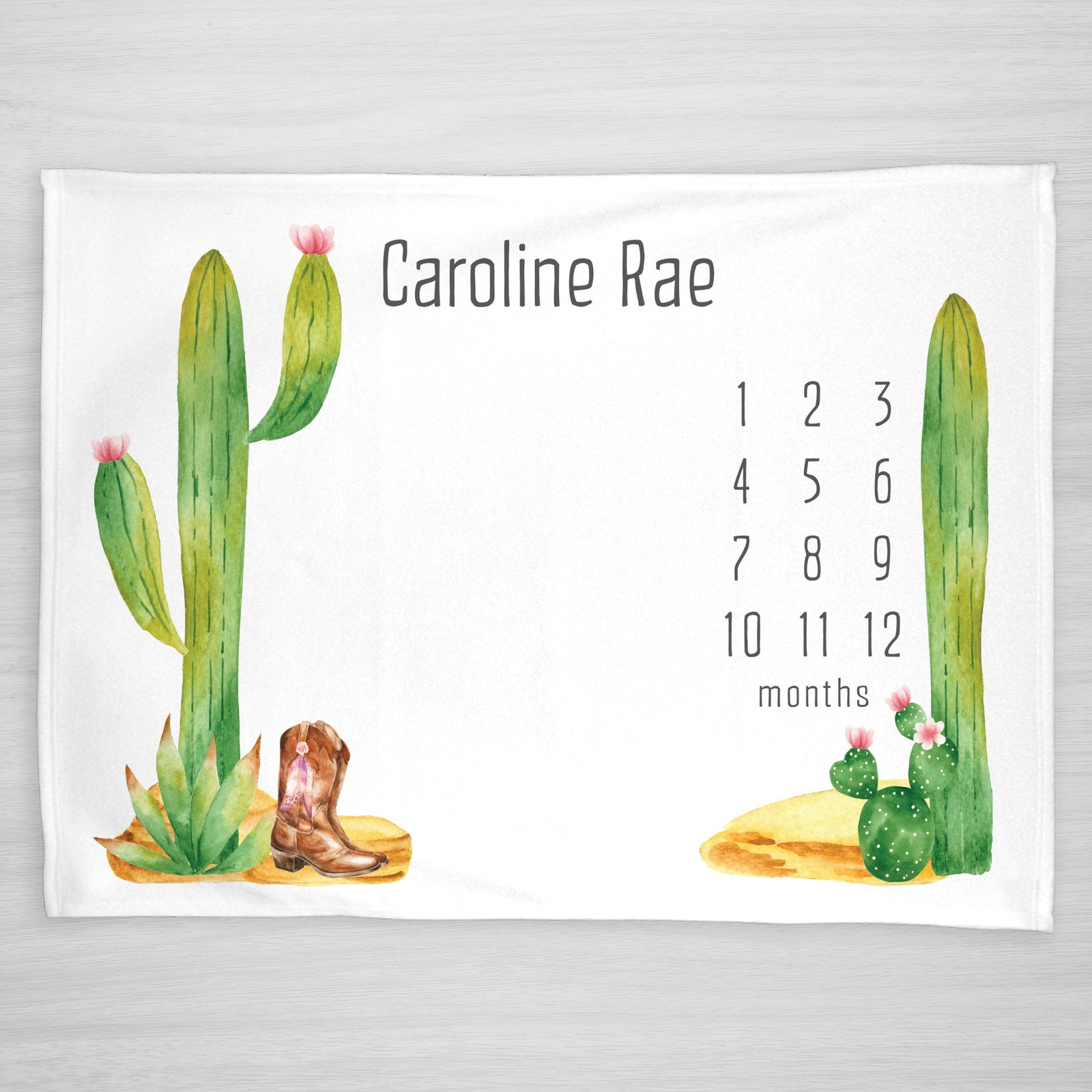 Cactus and Boots Western Milestone Blanket, Personalized