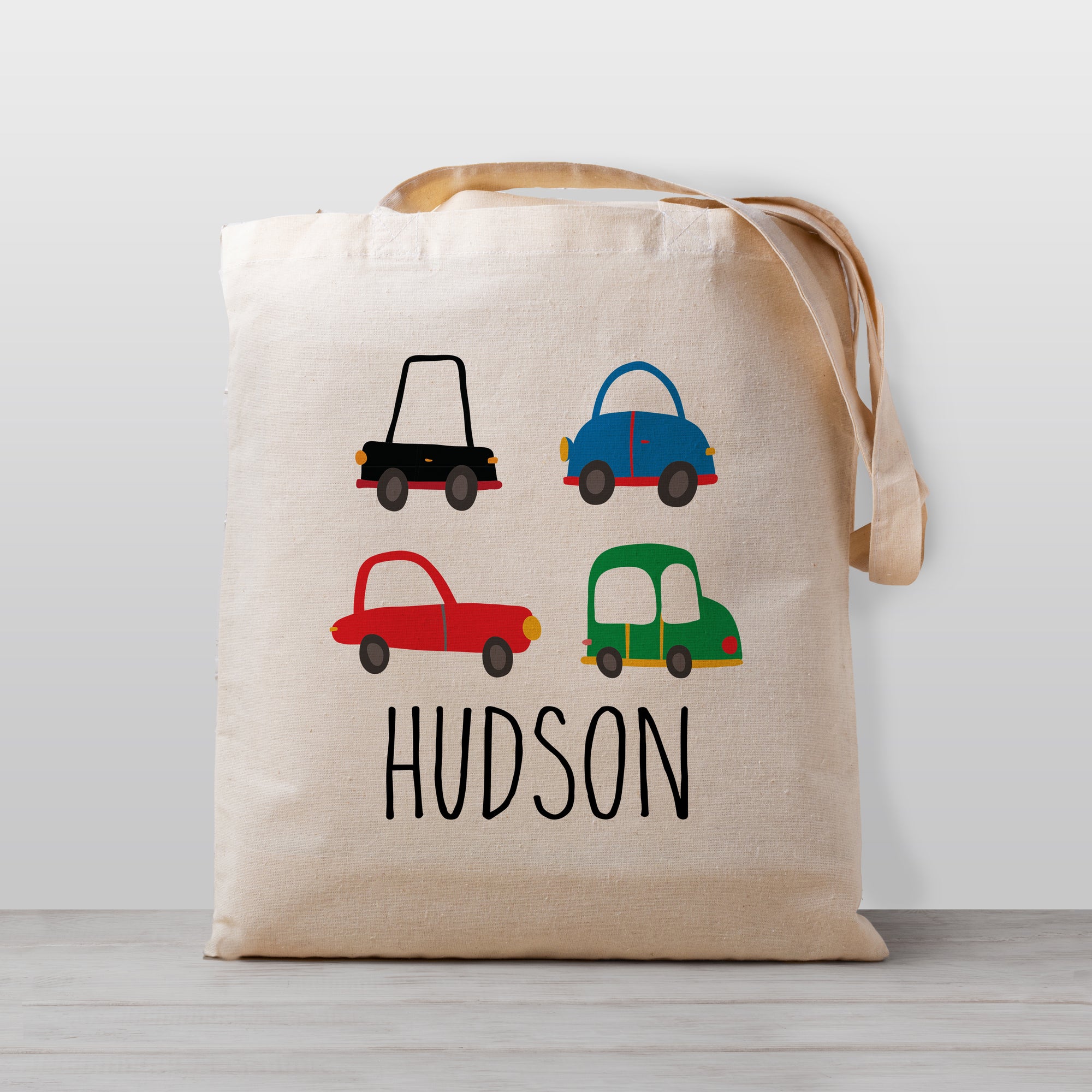 Personalized car tote bag, lightweight and easy for kids to carry, 100% natural cotton canvas
