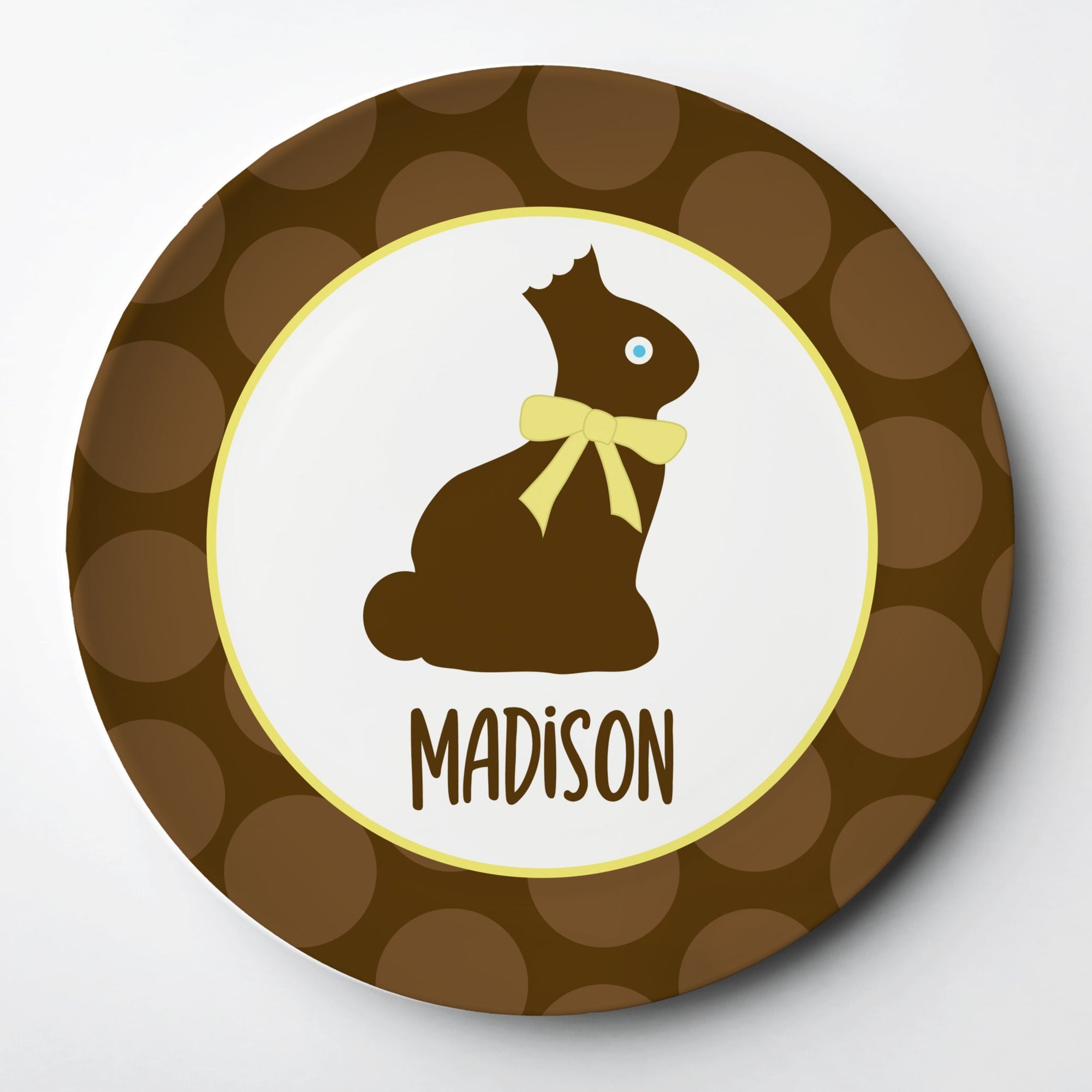 Chocolate Easter Bunny Personalized Kids Plate, Reusable, Thick polymer plastic will last for years