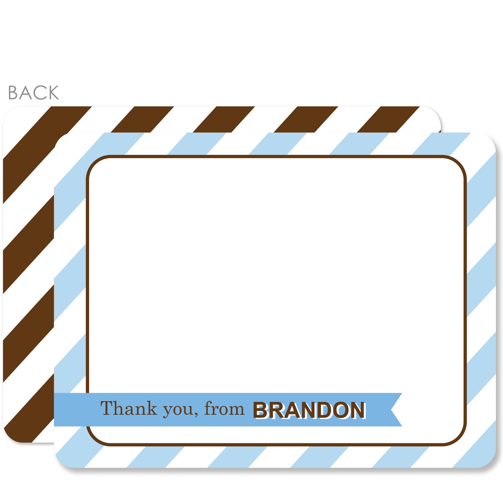 Chocolate Birthday Party Thank you notes, Blue and brown, premium printed cardstock, from Pipsy.com