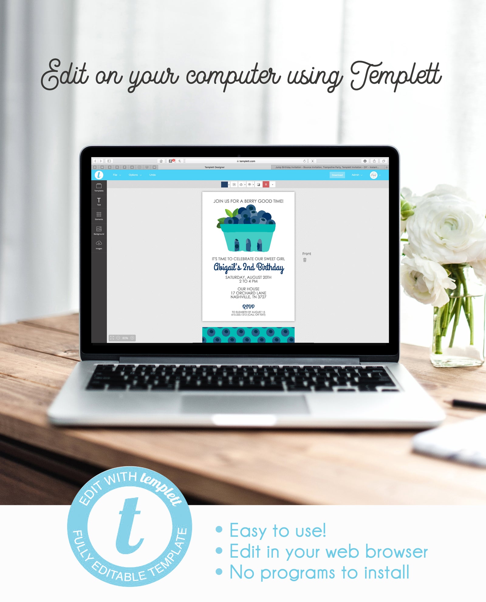 Blueberry Birthday Invitation DIY | Instant Download and Editable File | Templett Invitation | PIPSY.COM