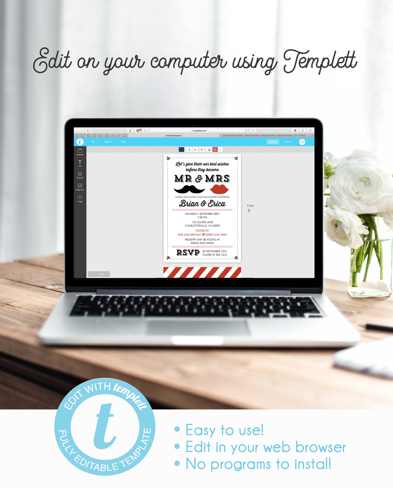 Mr and Mrs Bridal Shower Invitation, DIY Editable Templett Instant Download, PIPSY.COM