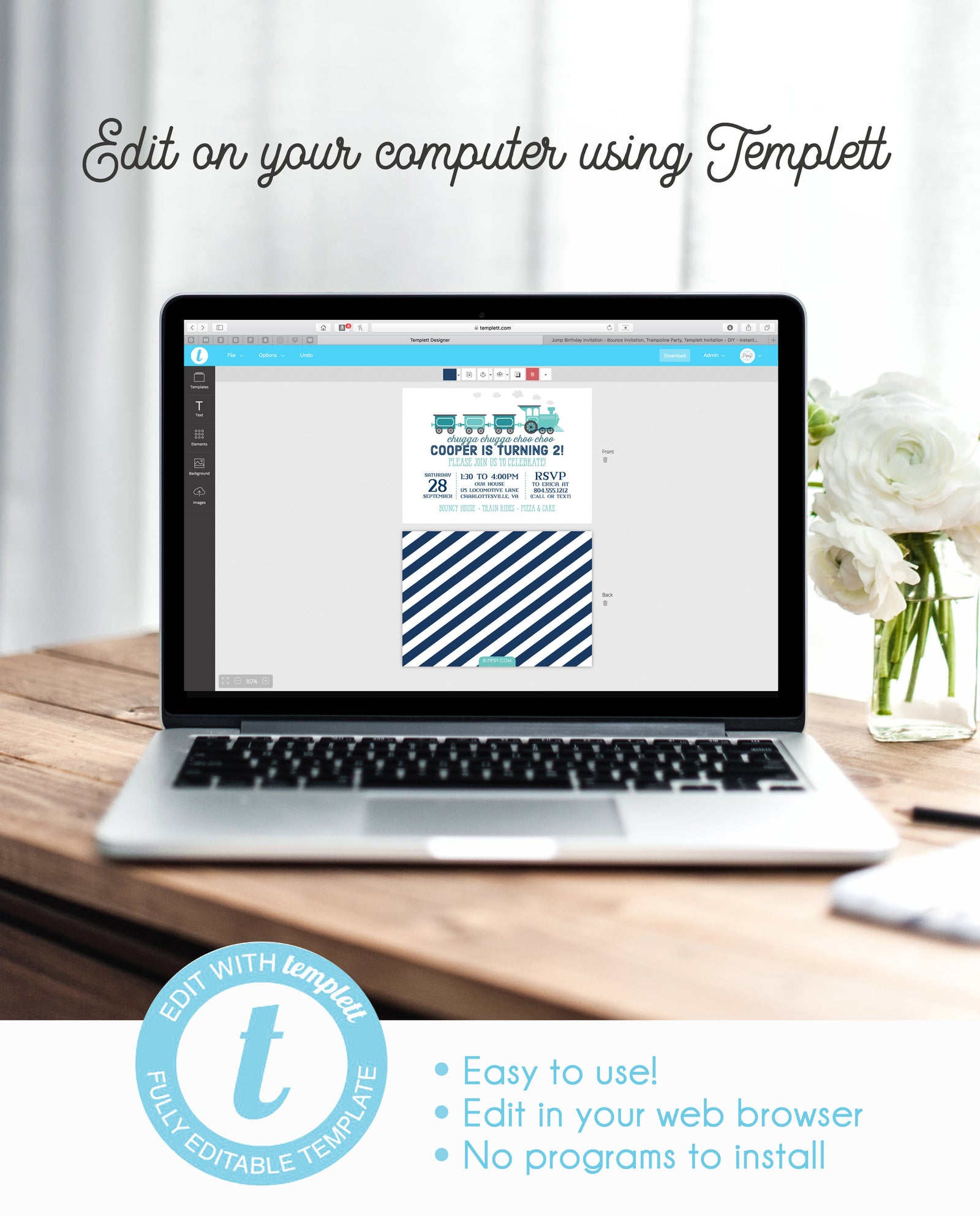 DIY Instant Download Train Birthday Invitations | Templett Invitation | PIPSY.COM