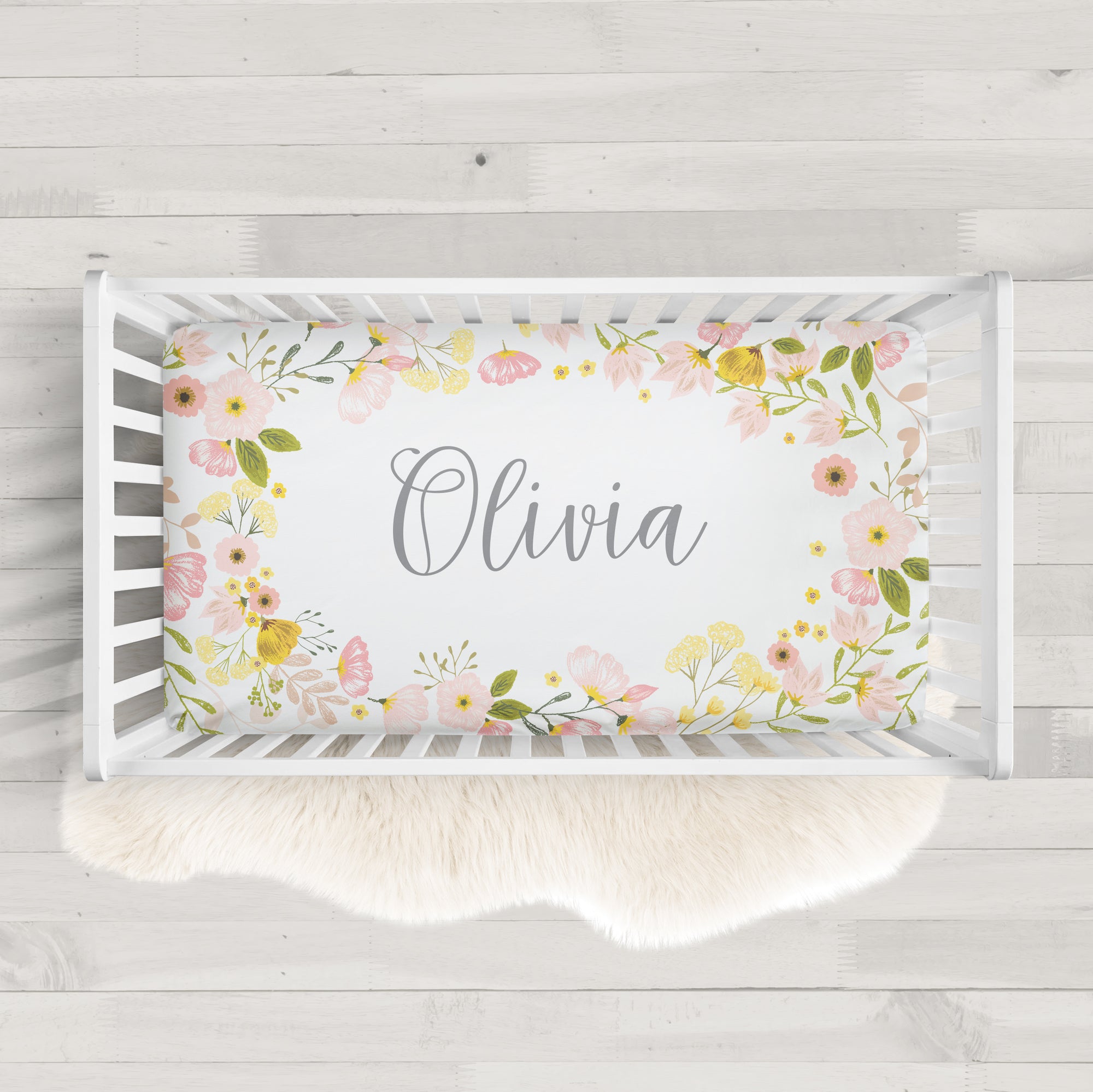 Personalized Floral Crib Sheet, Knit Jersey, Handmade | PIPSY.COM