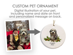 Custom Pet Christmas Ornament, Digital Illustration made from your photo, two sided ceramic ornament with personalized text, PIPSY.COM