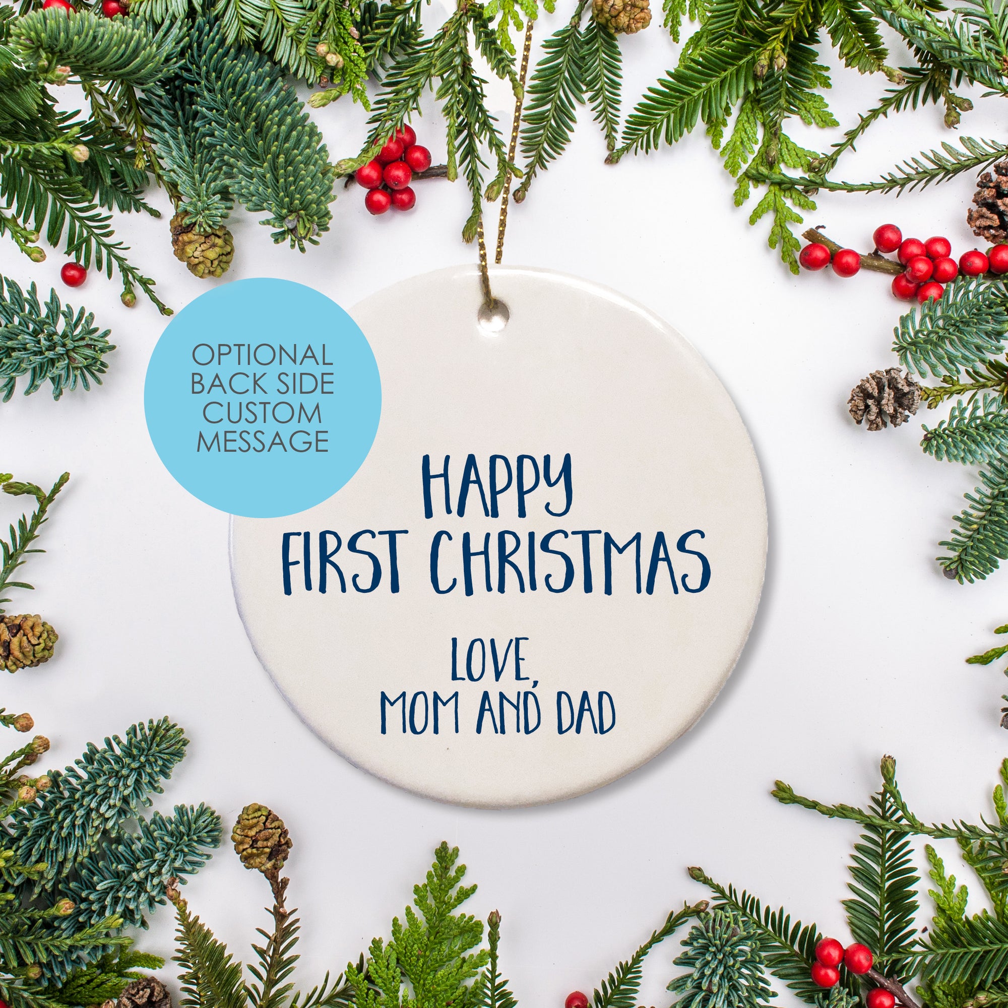 Optional Custom text Message | Personalized | Ceramic Ornament