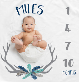 Deer Antler Boy Month Milestone Blanket