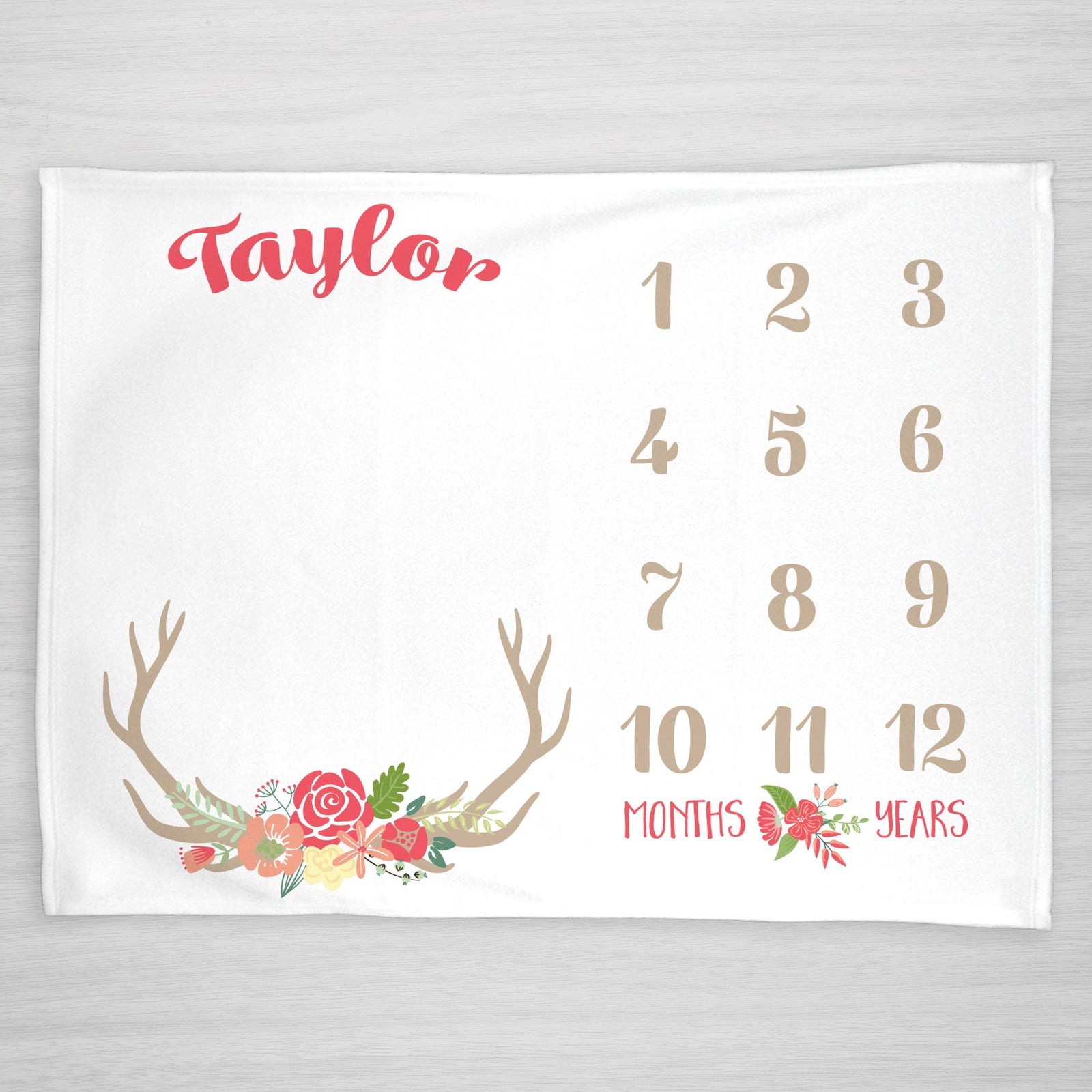 Deer Antler Milestone Blanket, For a girl with flowers, personalized