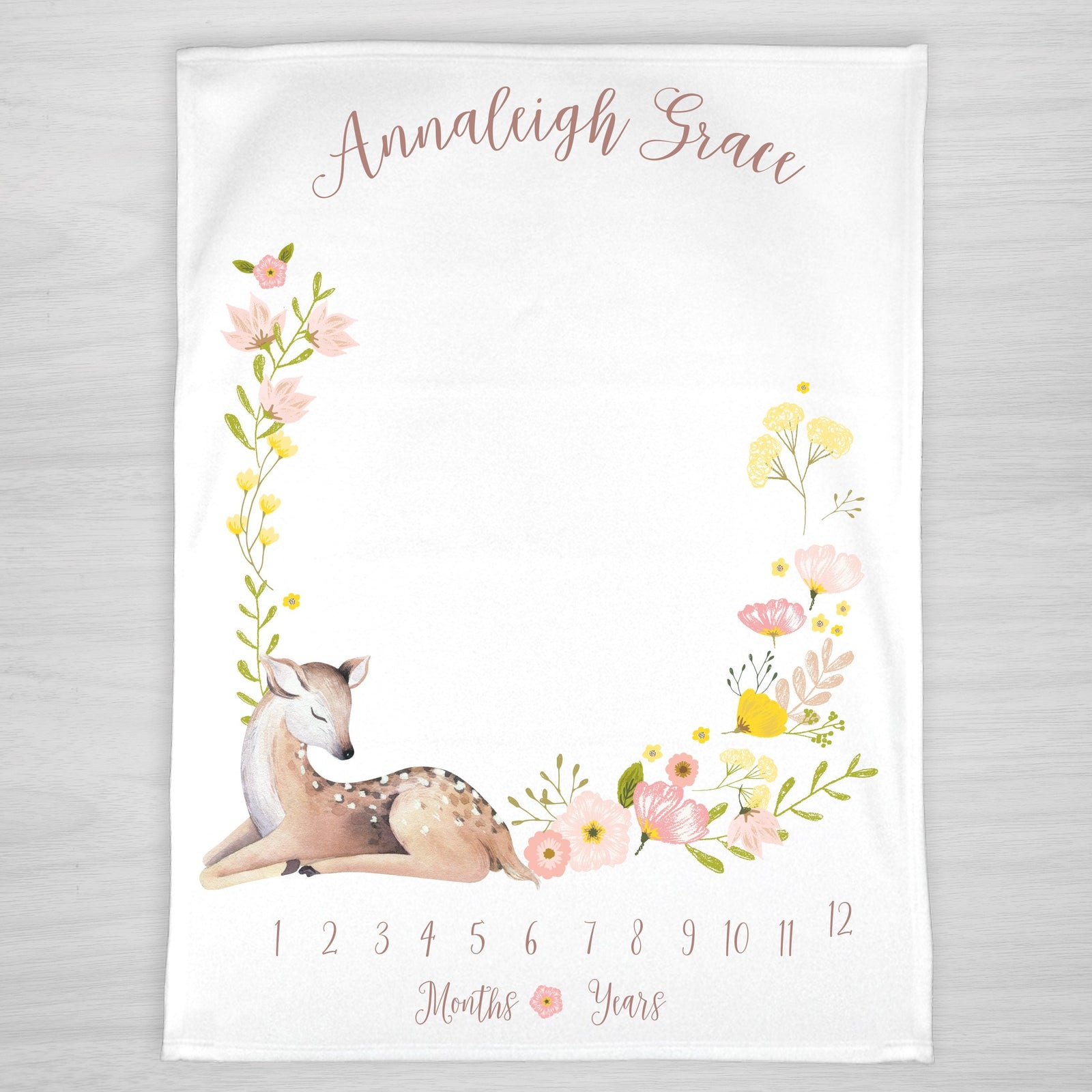 Deer Floral Milestone Blanket, Personalized with baby's name