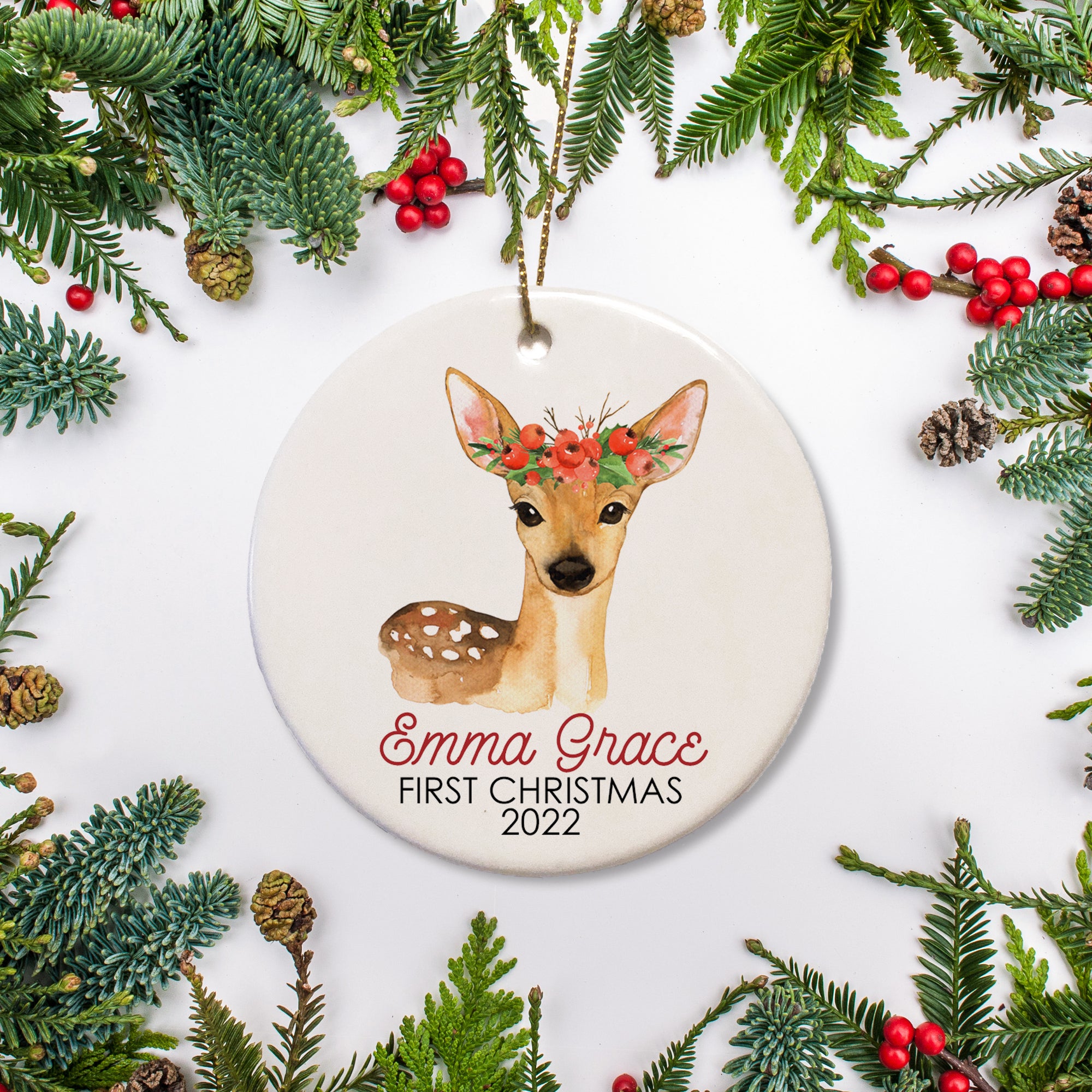 Deer with Berry Wreath Crown Ornament | Pipsy.com