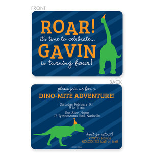 Dinosaur birthday party invitations, printed on heavy thick cardstock
