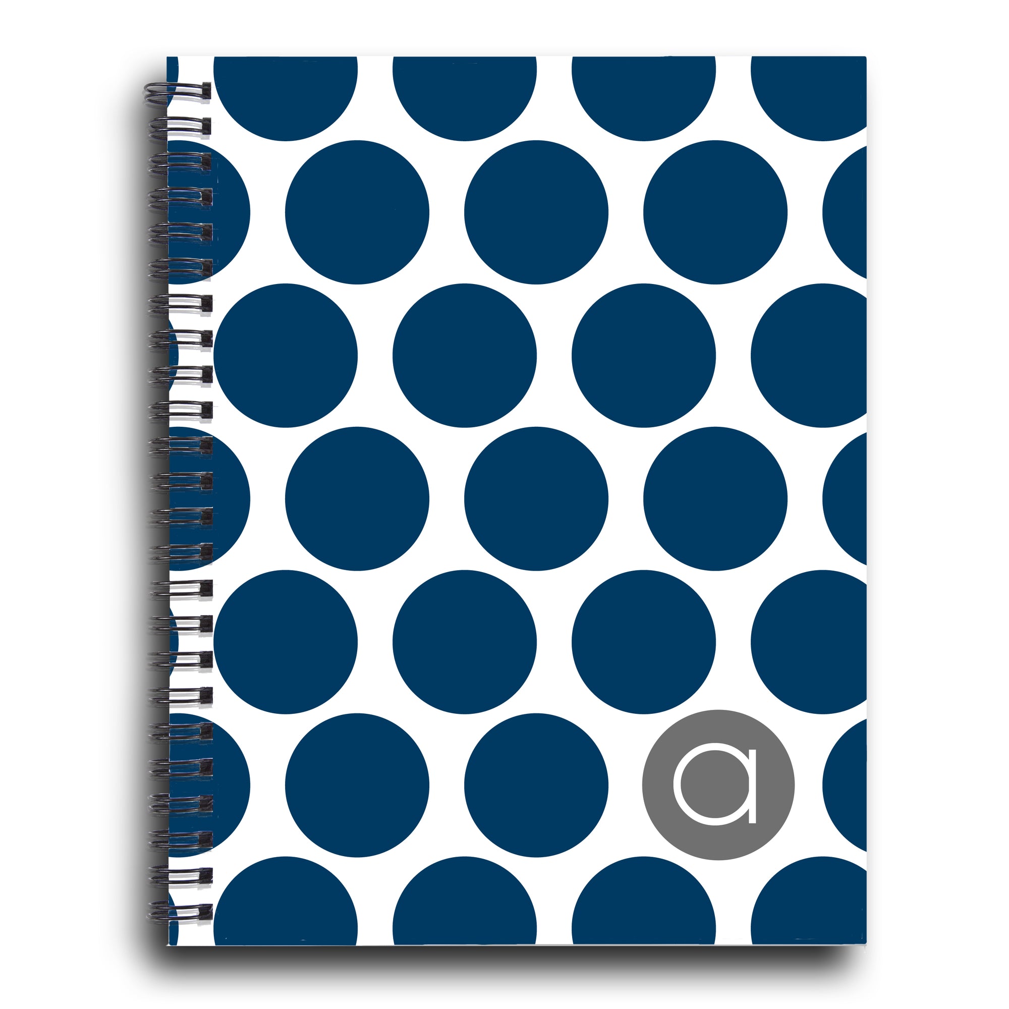 Big dotty Spiral Notebook, Navy Blue and Gray, Personalized, PIPSY.COM