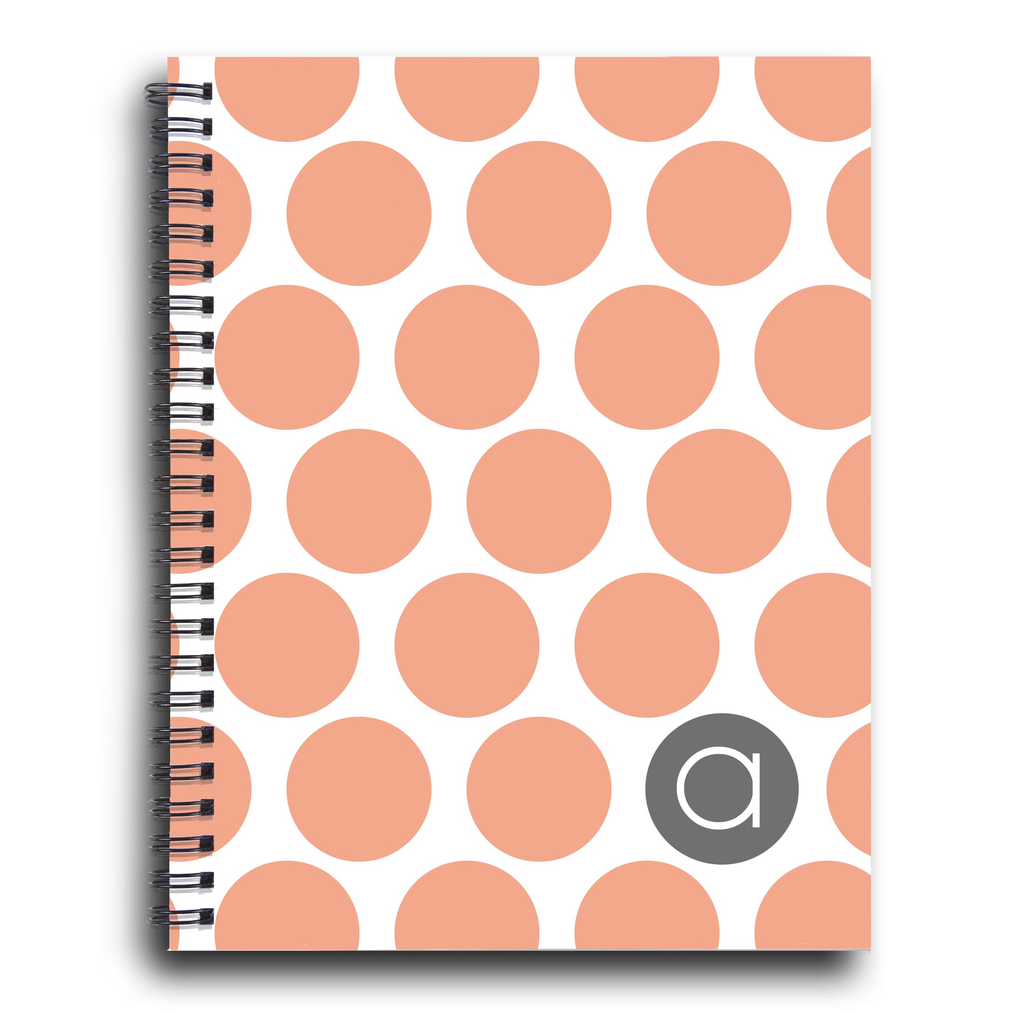 Big dotty Spiral Notebook, Peach and Gray, Personalized, PIPSY.COM