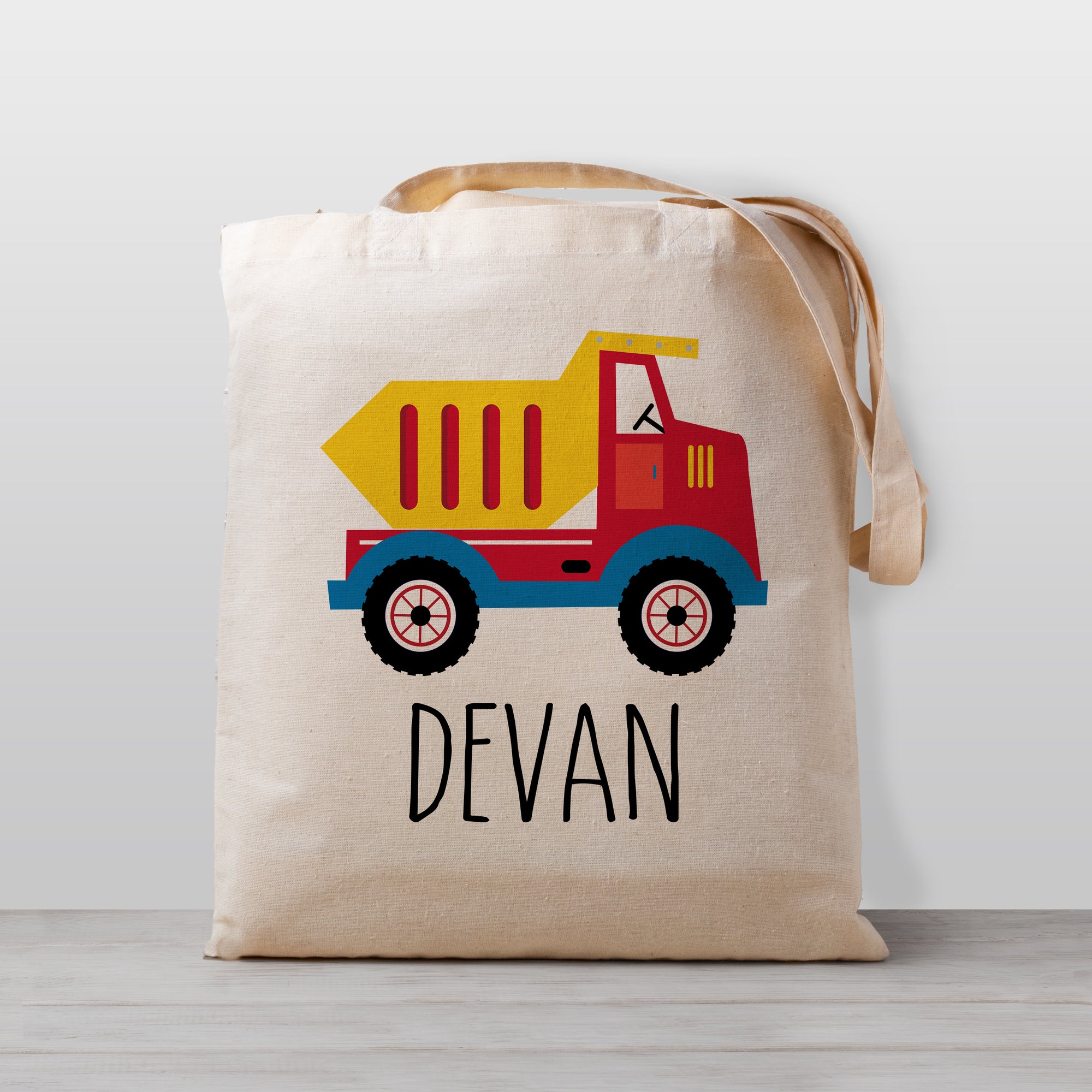 Personalized dump truck tote bag, lightweight and easy for kids to carry, 100% natural cotton canvas