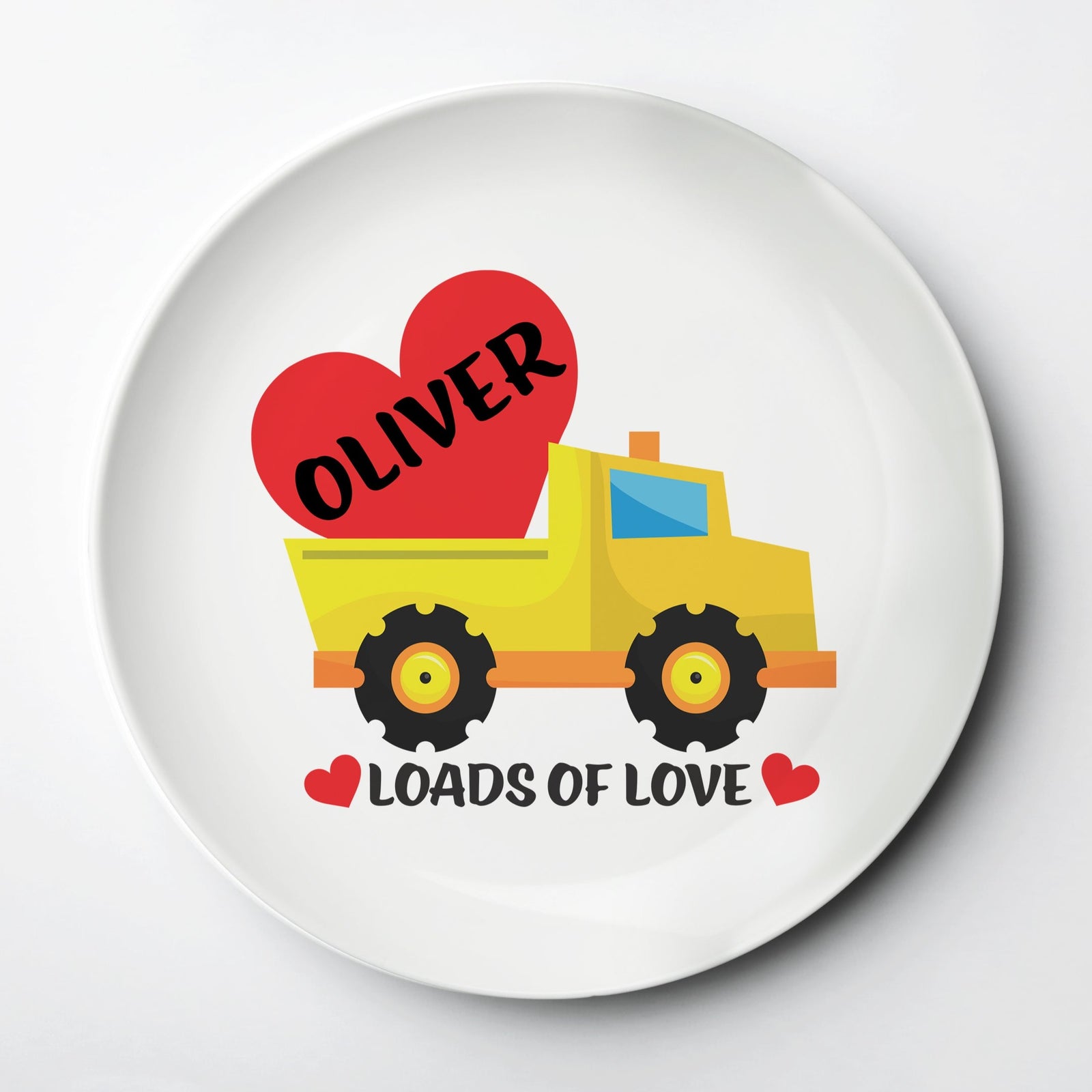 Personalized Valentine's Day Plate ThermoSāf® kids reusable plate, microwave, dishwasher and oven safe.  Made in the USA, Pipsy.com
