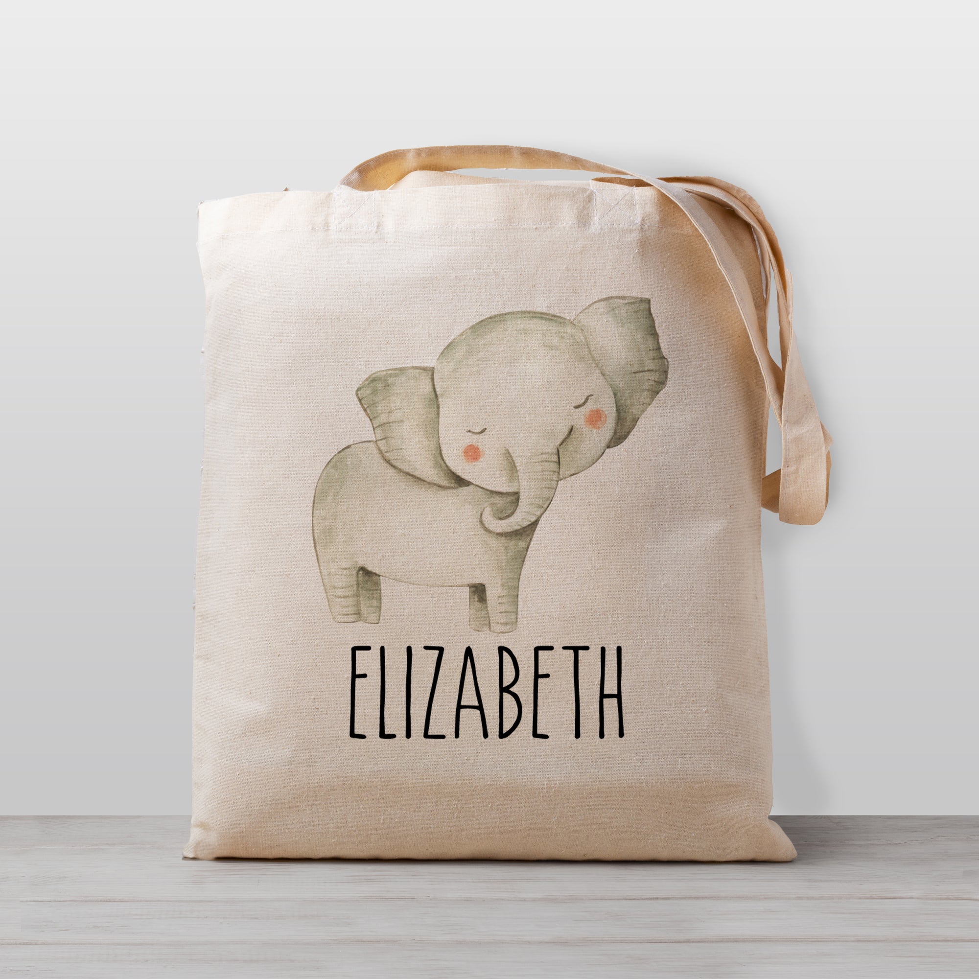 Elephant Personalized Tote Bag for Kids, 100% Natural Cotton Canvas