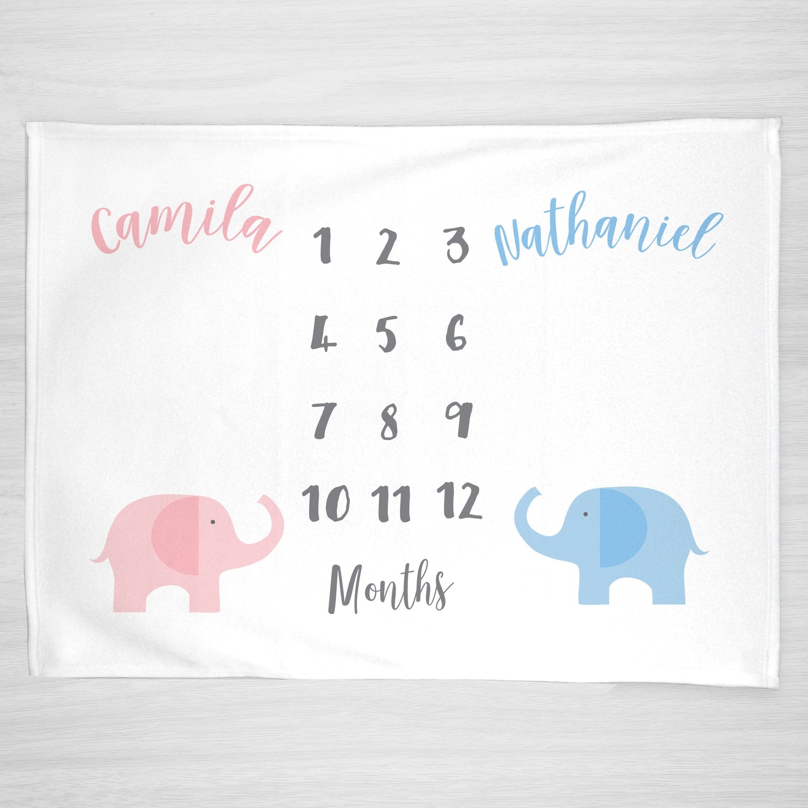 Elephant Twin Milestone Blanket, can do an any colors, Personalized
