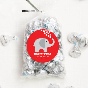 Elephant Valentine's Day Stickers, Red with Hearts | 2.5" Round Valentine's Day Sticker for candy bag | Classroom Party | Personalized stickers | PIPSY.COM