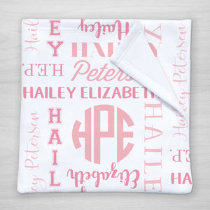 Baby Girl Monogram and name personalized blanket, choose your colors, fabric, and size