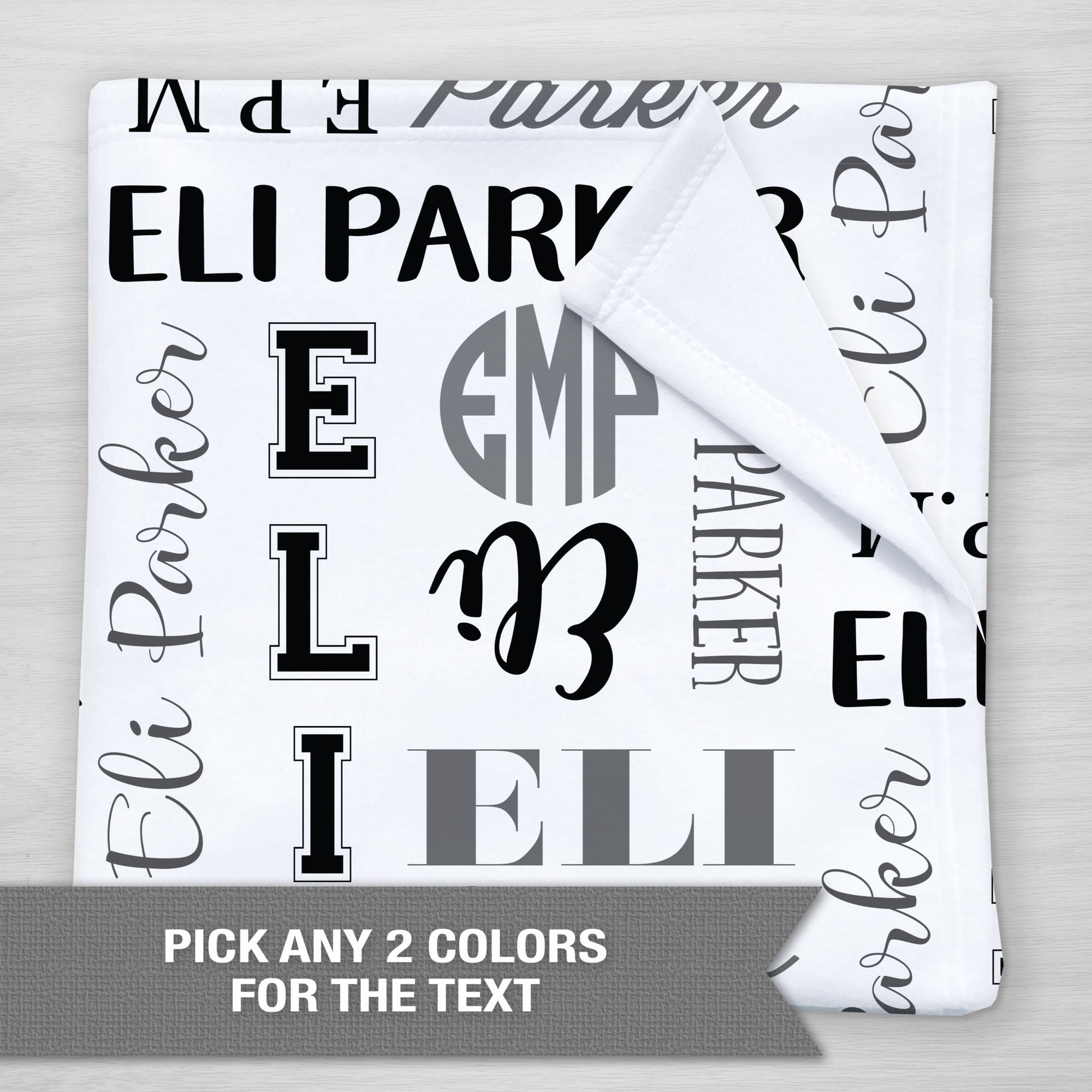 Black and Gray Personalized and Monogrammed blanket, super soft fleece, choose any color scheme