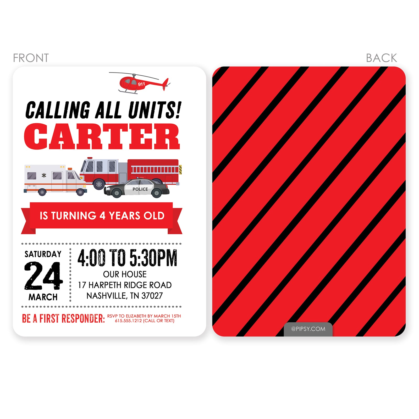 Emergency Vehicles Birthday Invitation | Main View | Pipsy.com