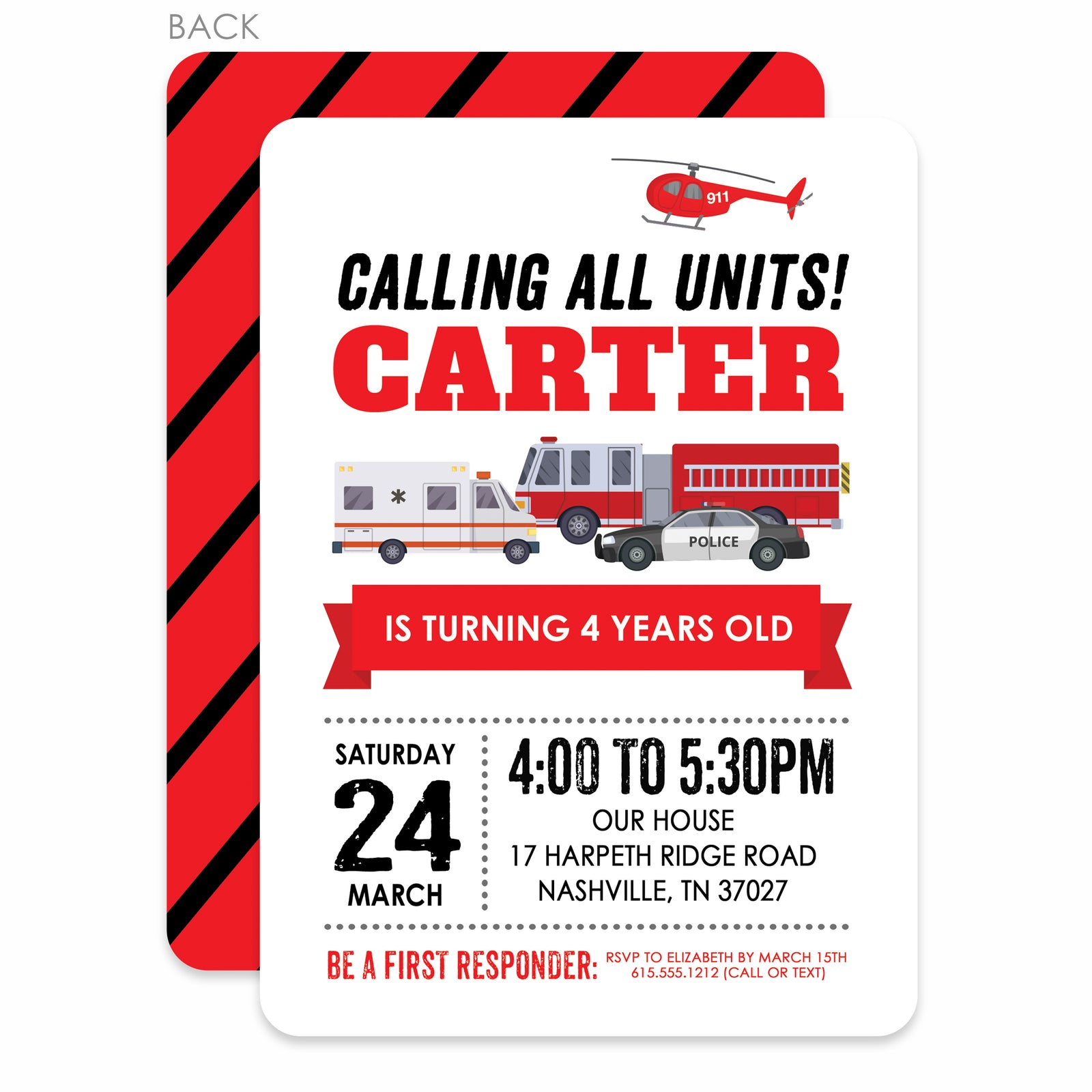 Emergency Vehicles Birthday Invitation | Main View | Pipsy.com