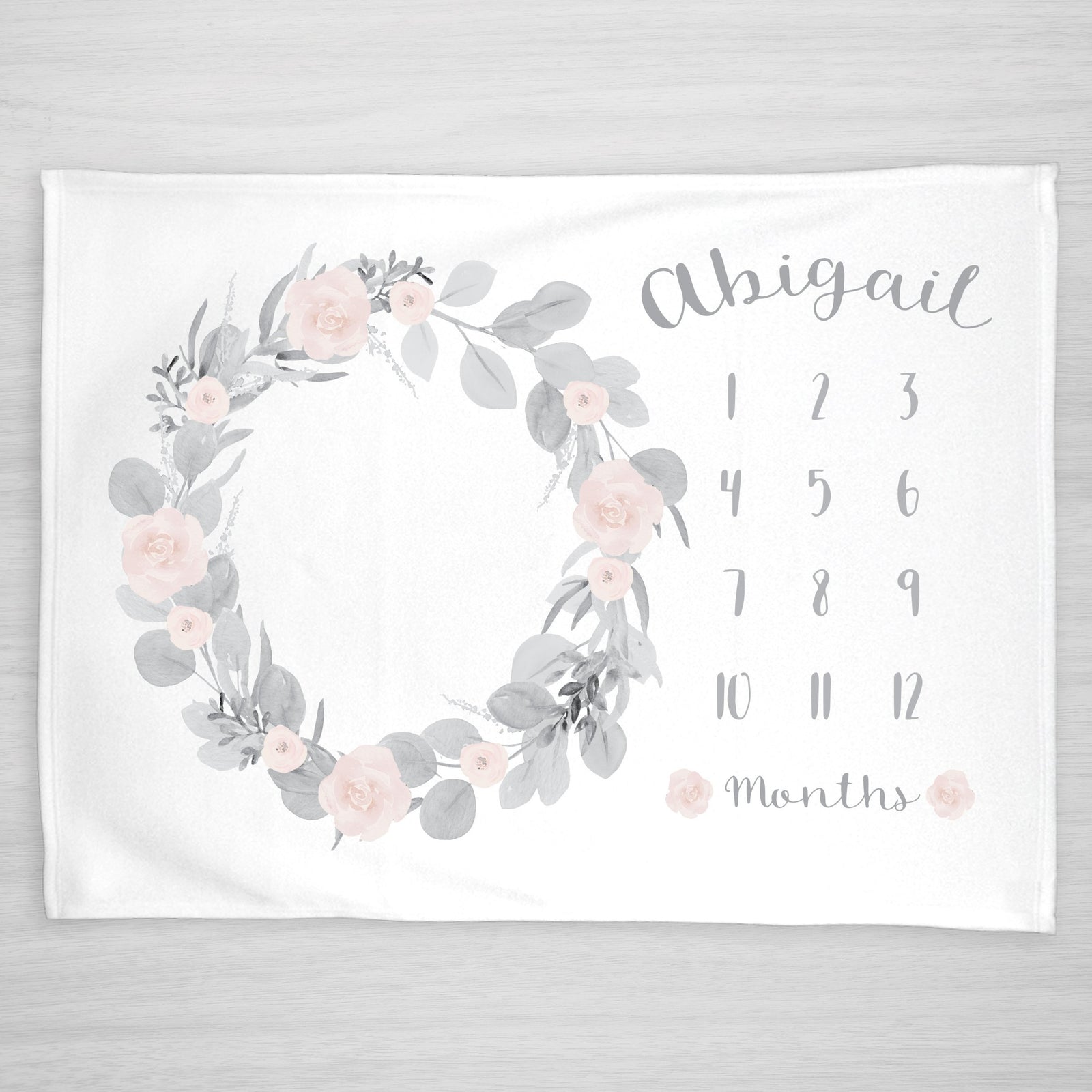 PInk and Gray Eucalyptus Wreath Milestone Blanket, Personalized