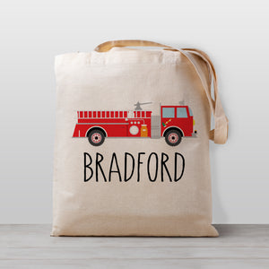 Fire Truck Personalized Tote Bag, 100% Natural Cotton Canvas