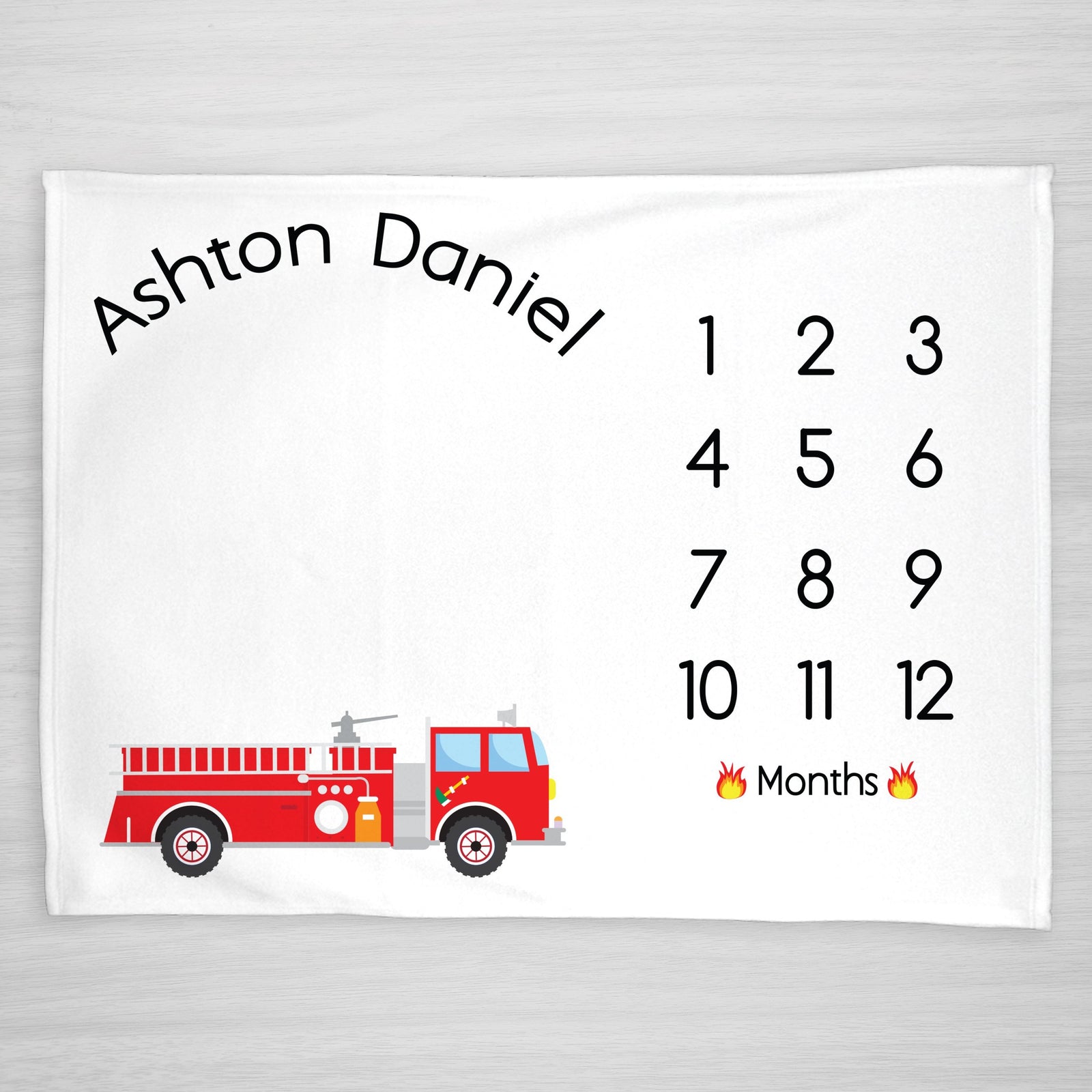 Firetruck Baby Milestone Blanket, Personalized, fireman