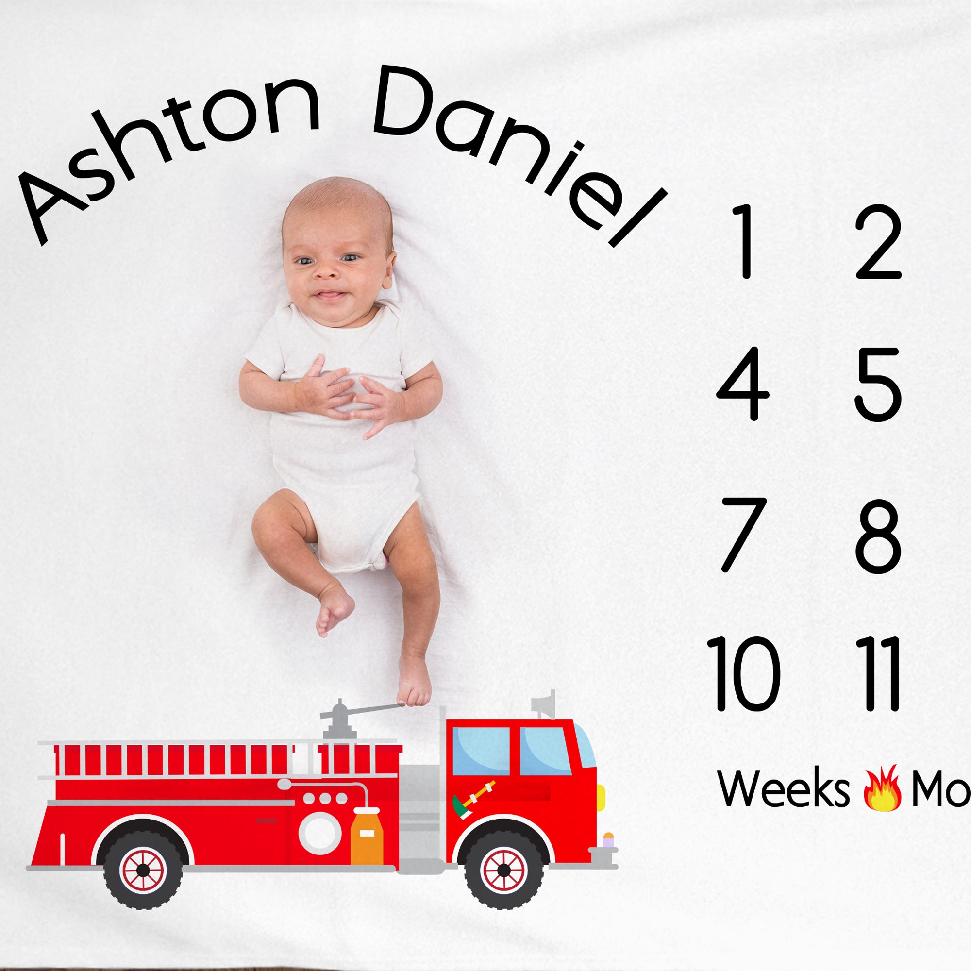 Firetruck Baby Milestone Blanket, Personalized, fireman
