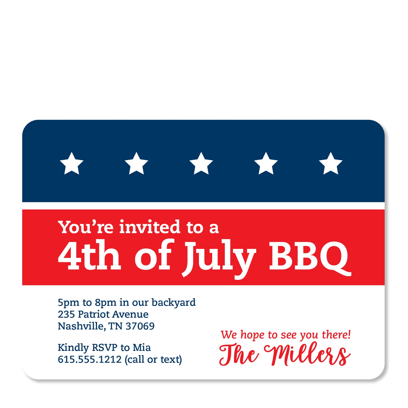 4th of July Invitation, Flag with stars and stripes, Printed on premium heavy cardstock from PIPSY.COM