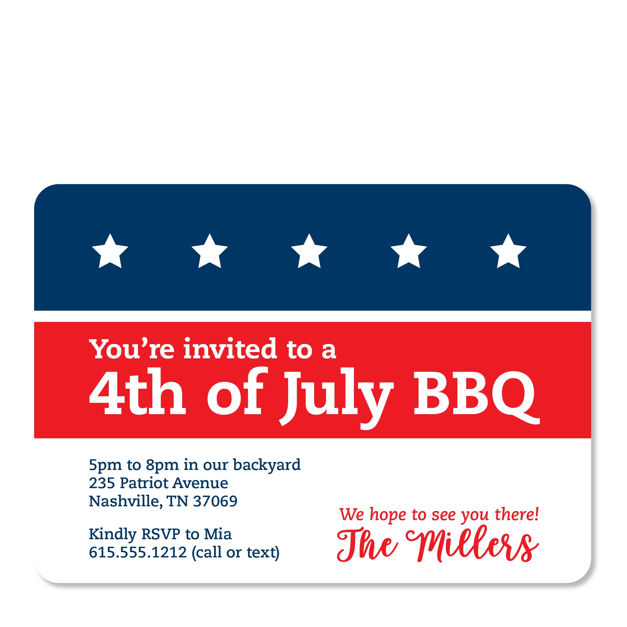 4th of July Invitation, Flag with stars and stripes, Printed on premium heavy cardstock from PIPSY.COM, front